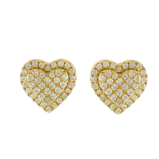 0.07Ct Yellow Gold Round Diamond Heart Stud Earrings