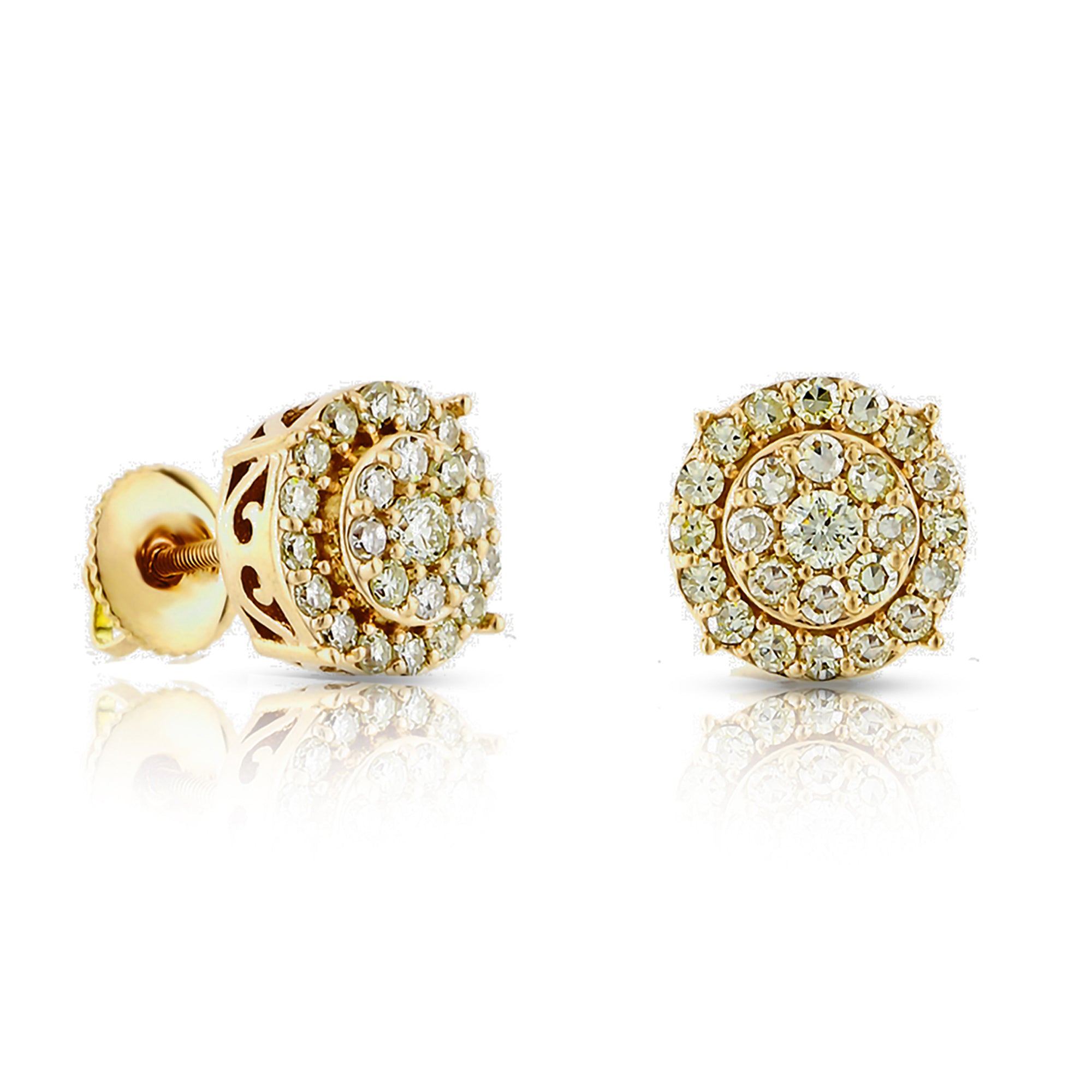 0.10Ct Diamond Cluster Yellow Gold Round Stud Earrings