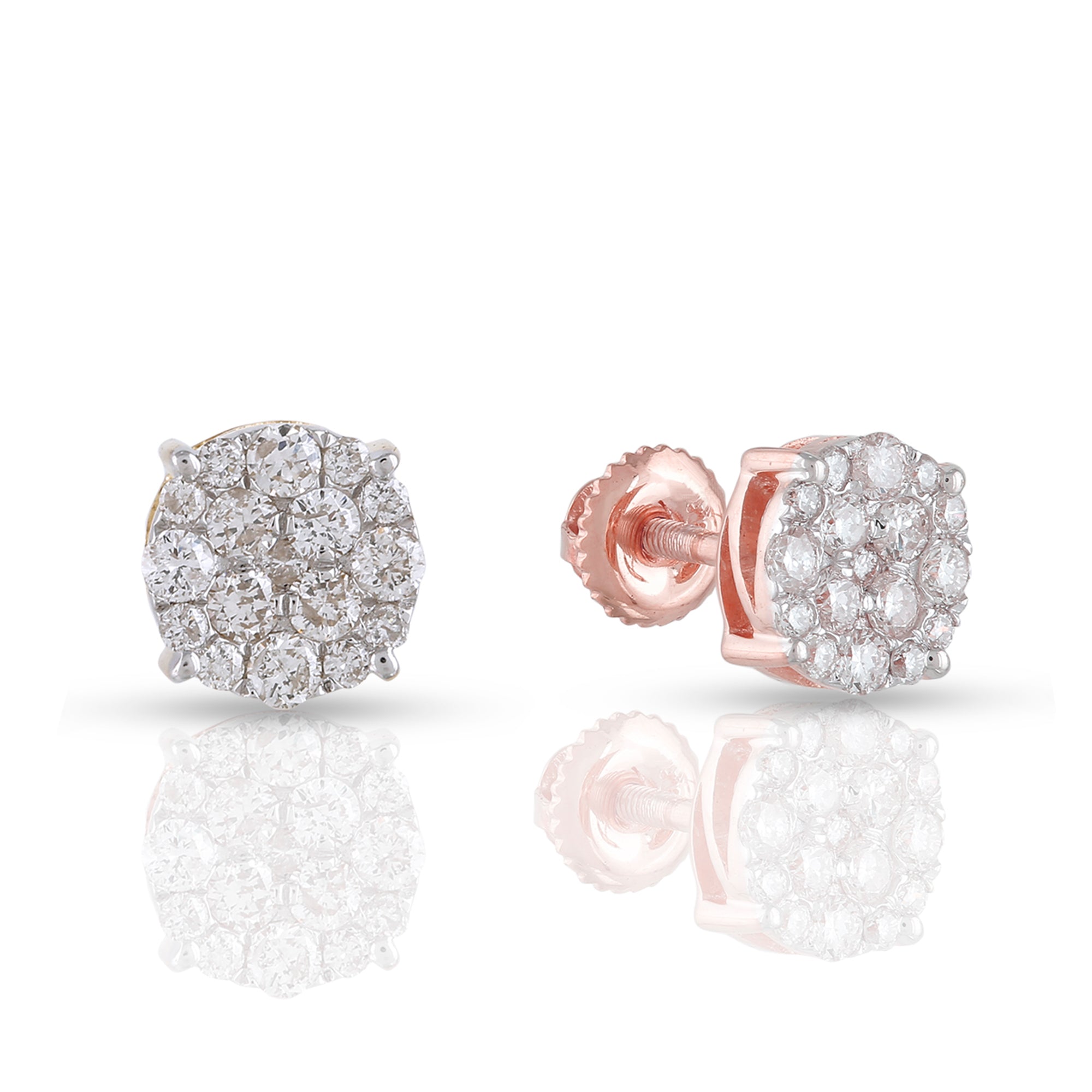 0.45Ct Diamond Cluster Rose Gold Round Stud Earrings
