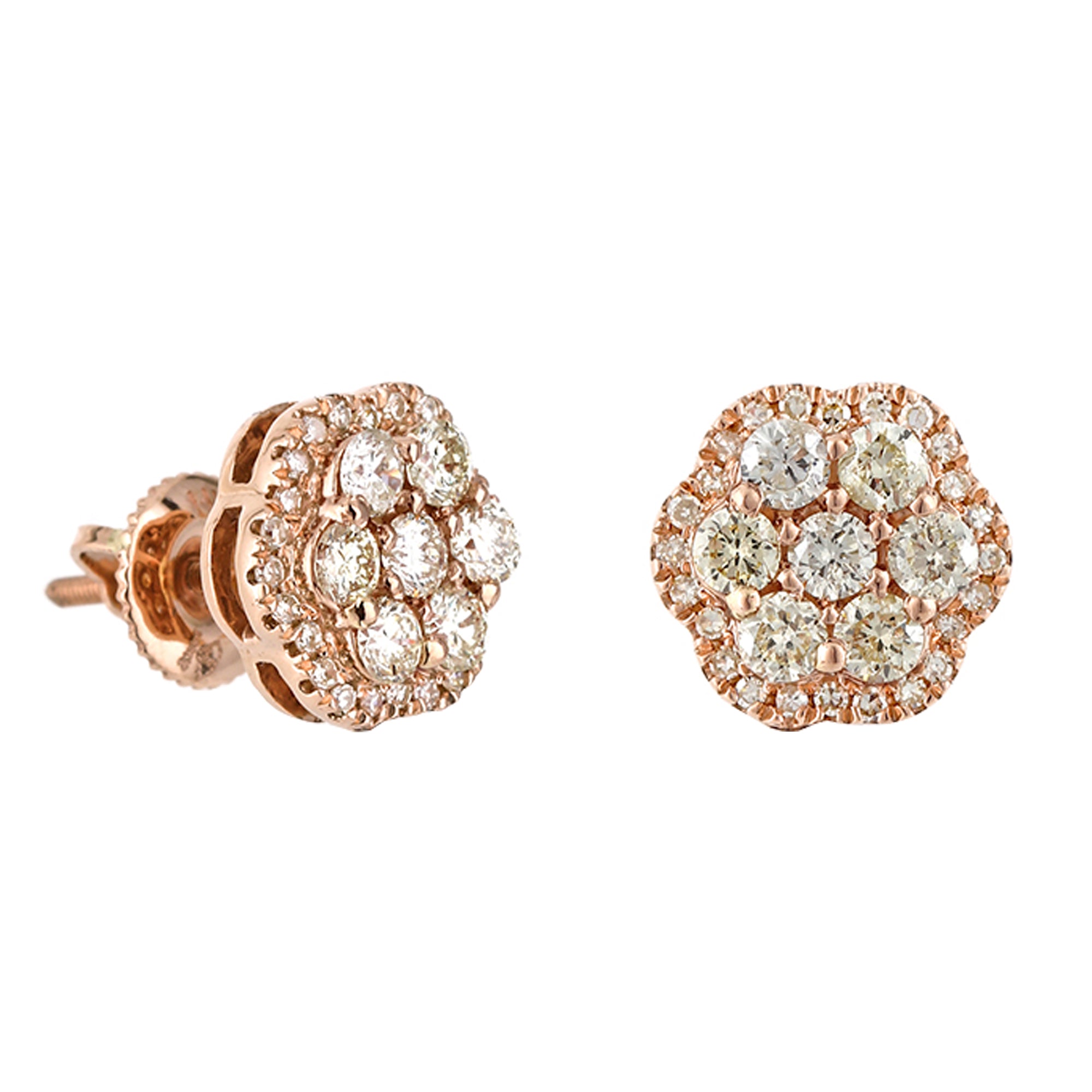 1.0Ct Diamond Rose Gold Flower Stud Earrings