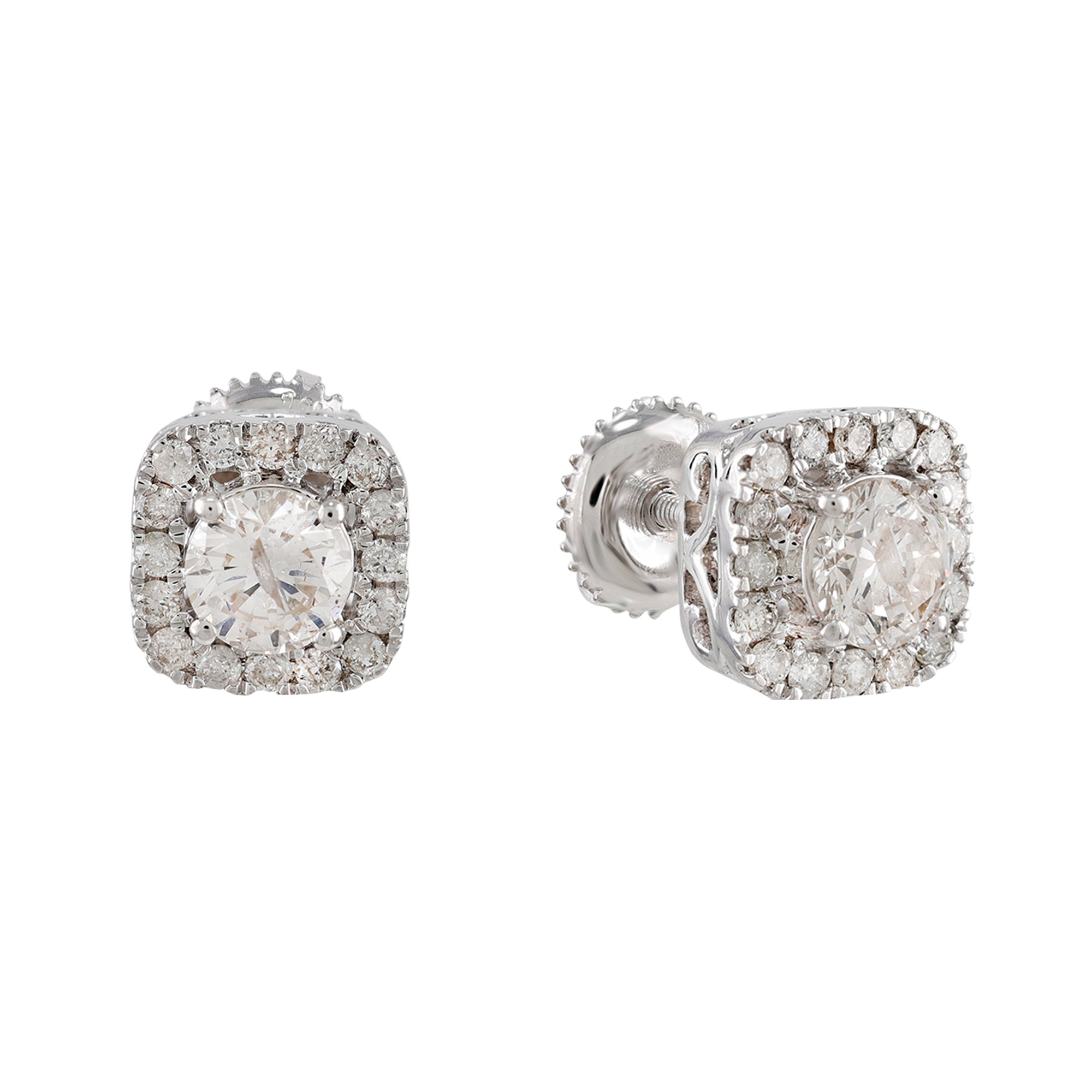1.13Ct Diamond White Gold Square Halo Stud Earrings