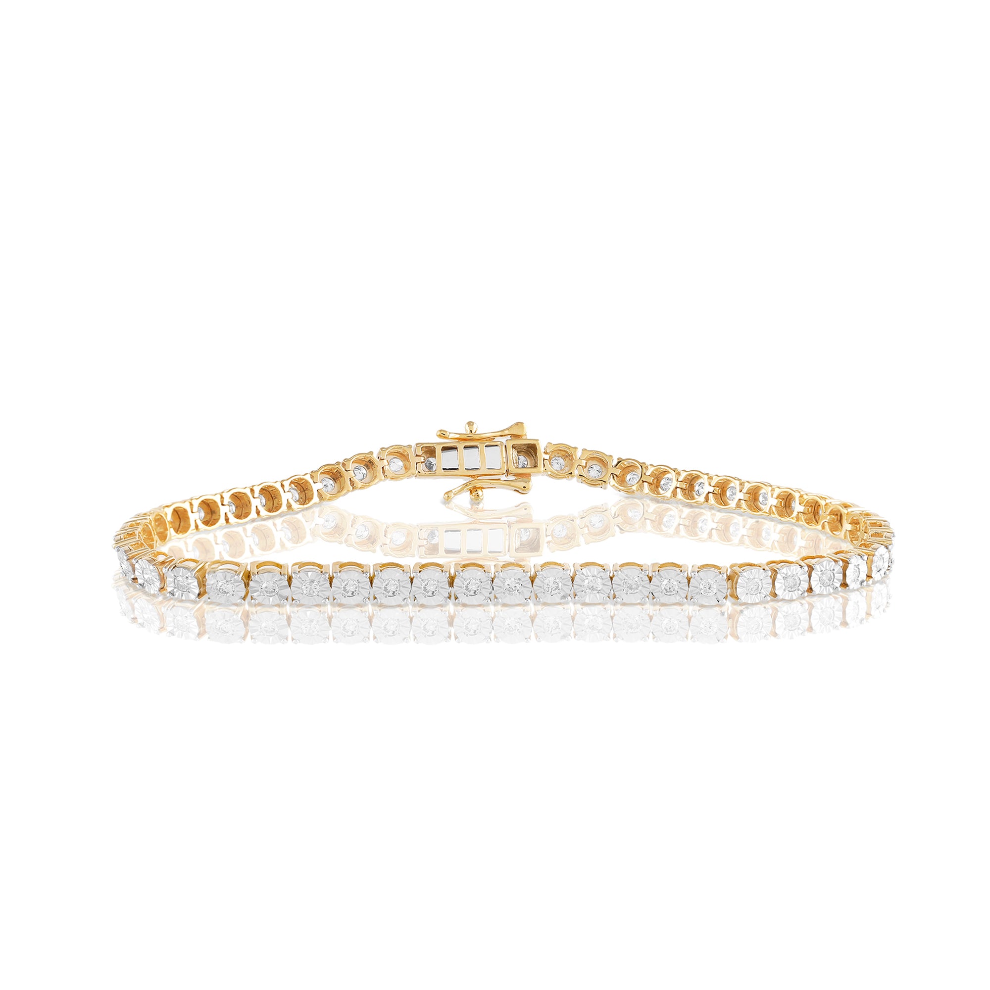 4.0mm Yellow Gold Round Diamond Illusion Tennis Bracelet