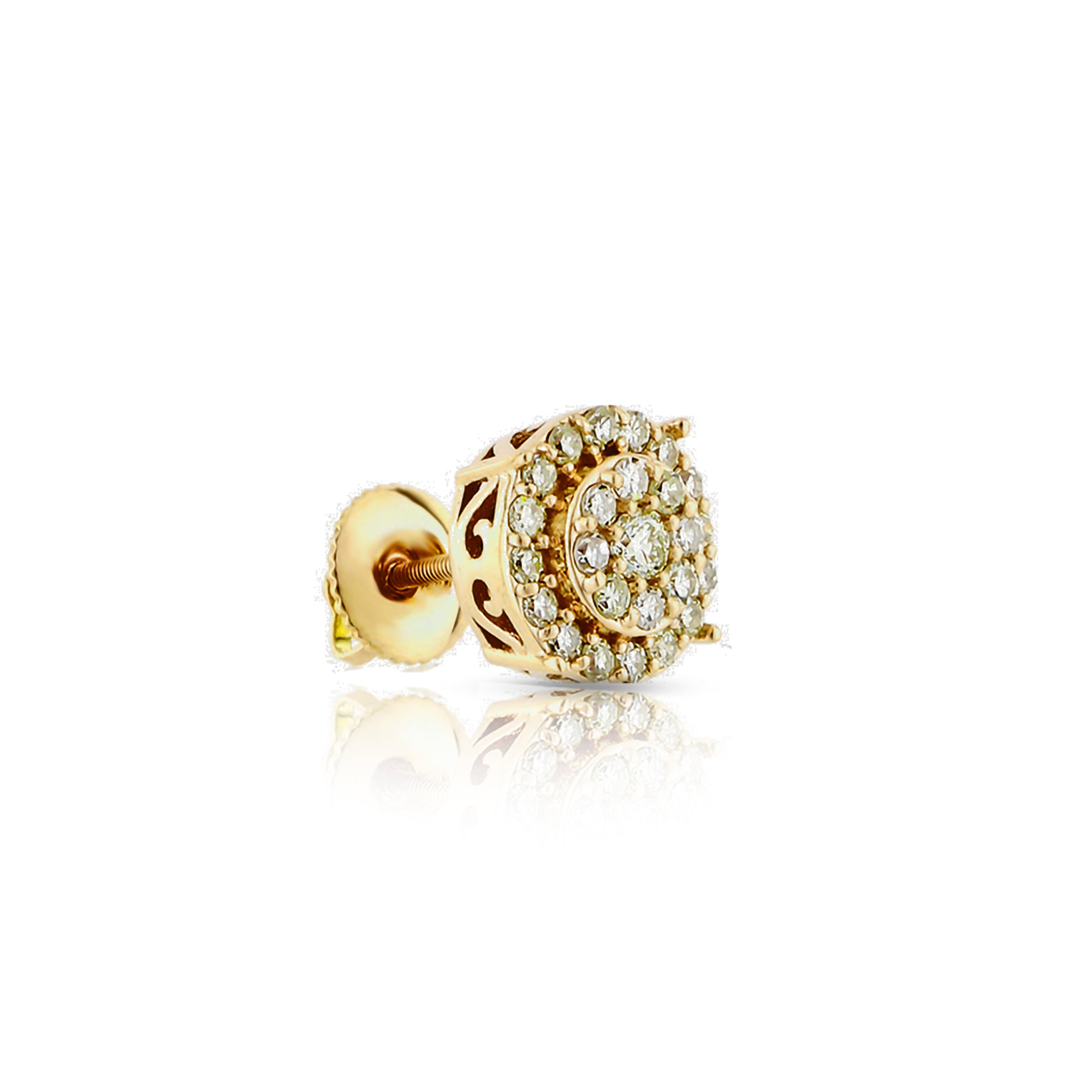 Diamond Cluster Yellow Gold Round Stud Earrings