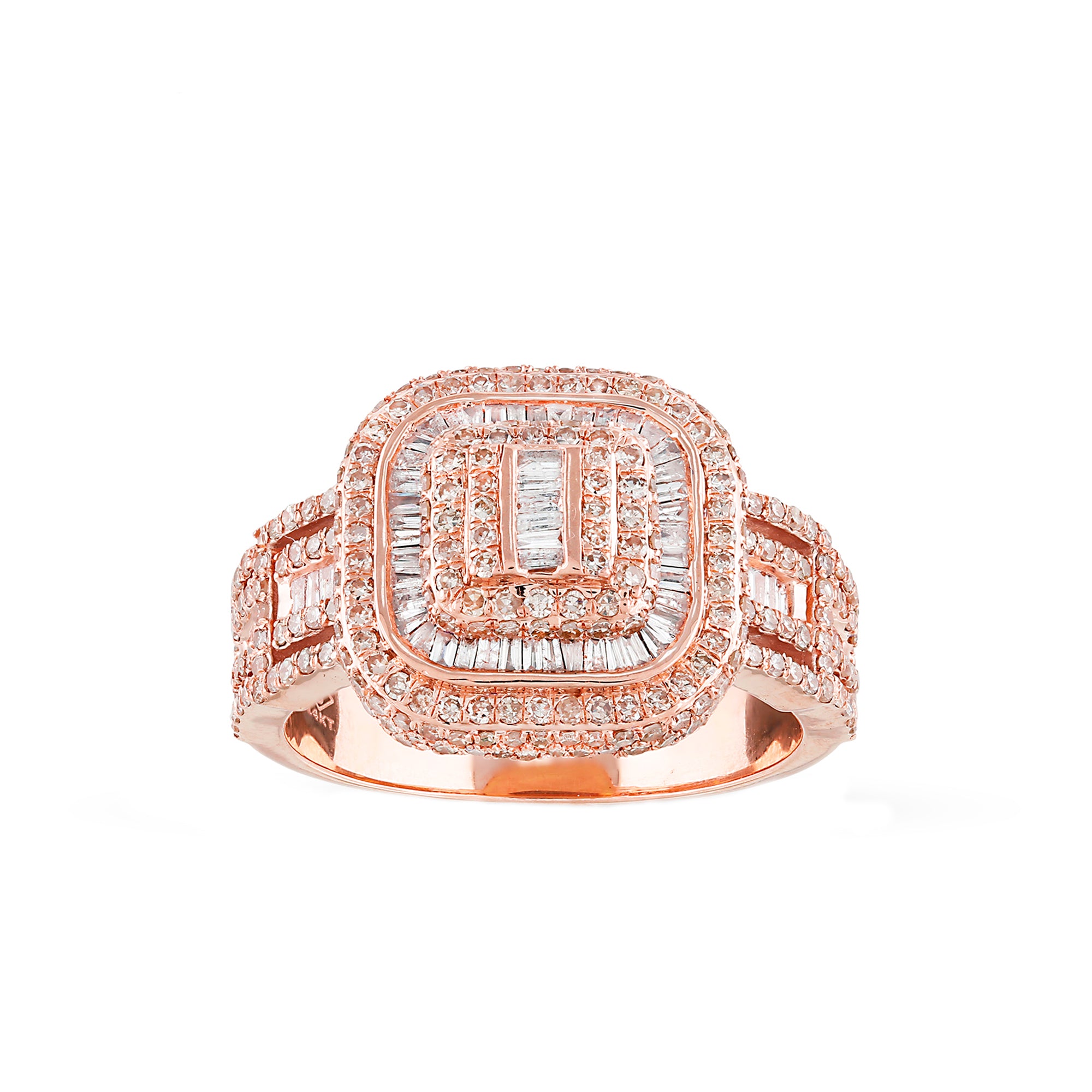 Rose Gold Baguette and Round Diamond Ring For Men's