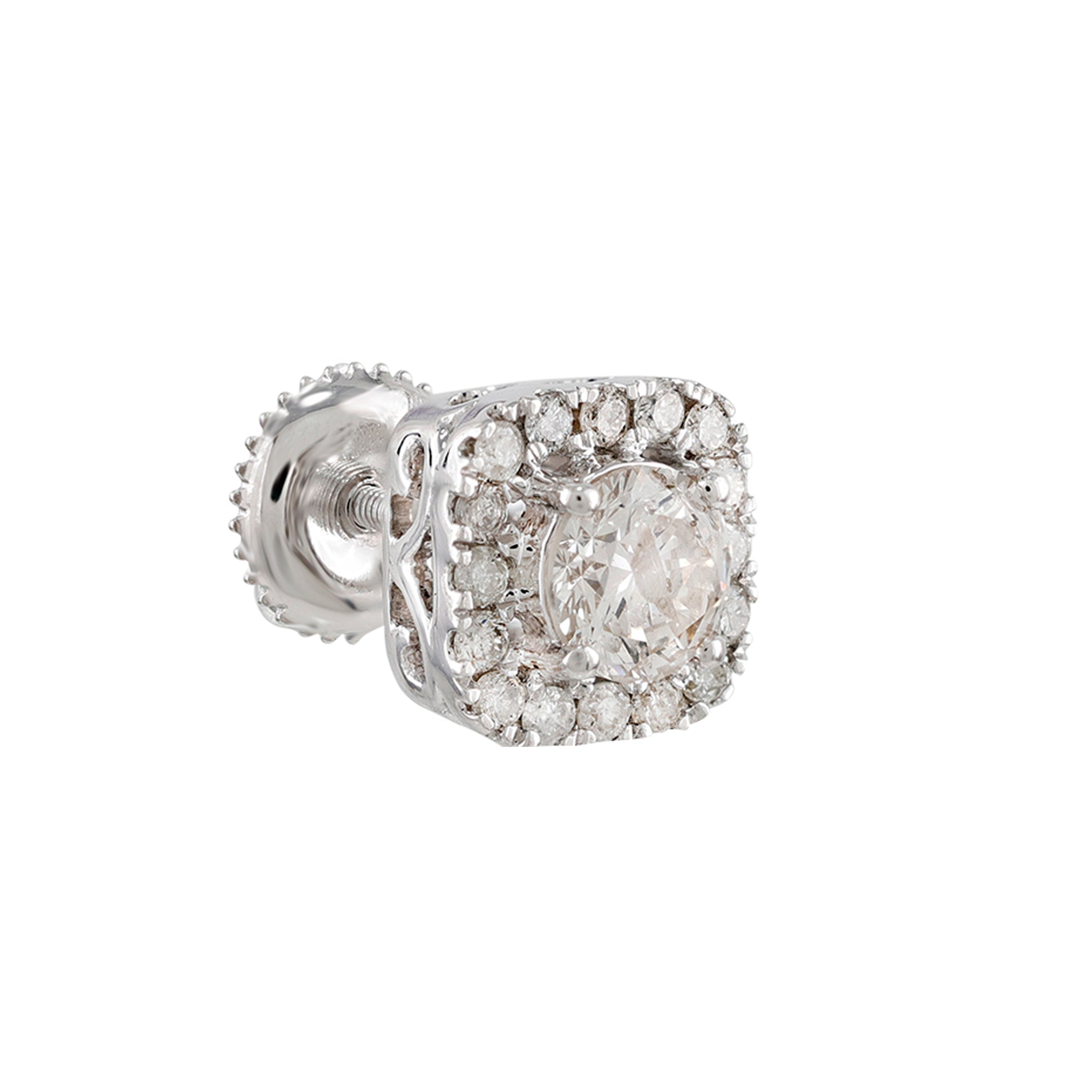 Round Diamond White Gold Square Halo Stud Earrings