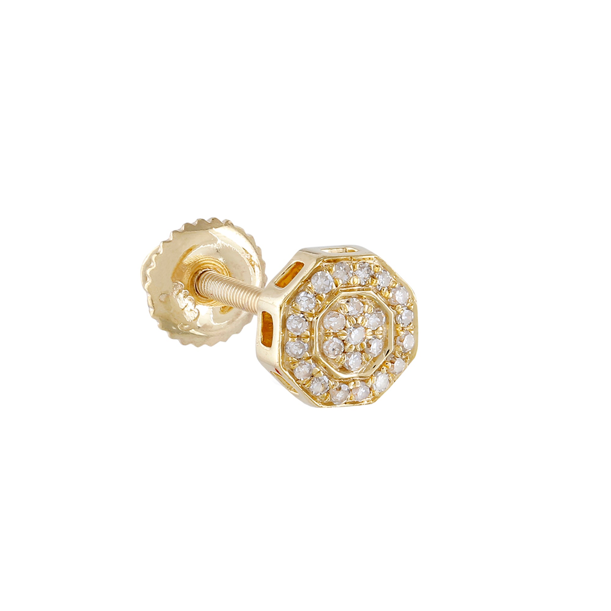 Round Diamond Yellow Gold Octagon Stud Earrings