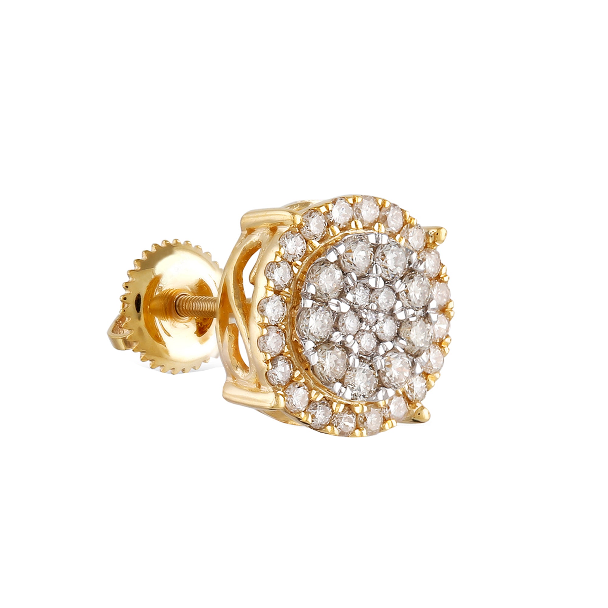 1.05Ct Yellow Gold Round Diamond Stud Earrings