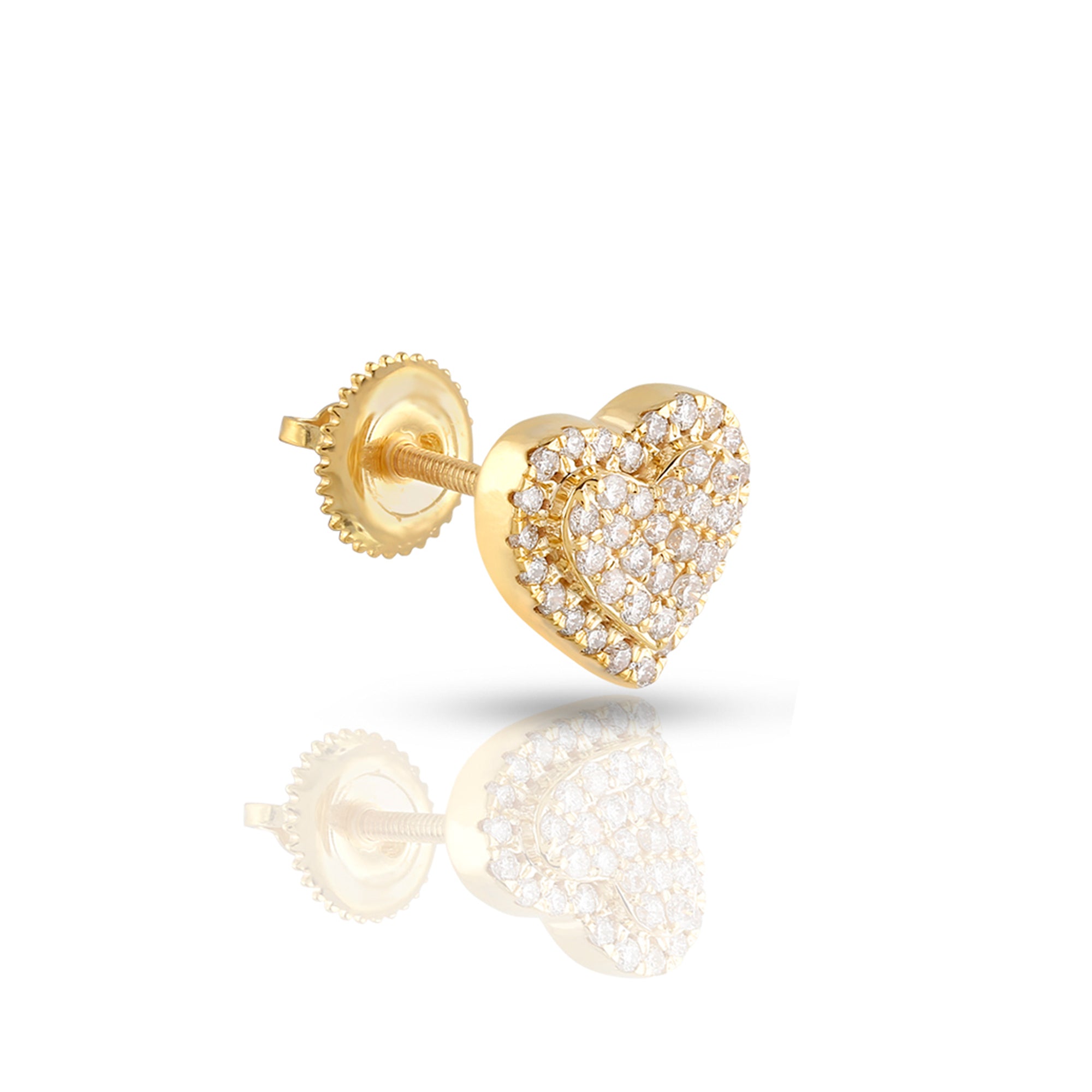 0.54Ct Yellow Gold Round Diamond Heart Stud Earrings