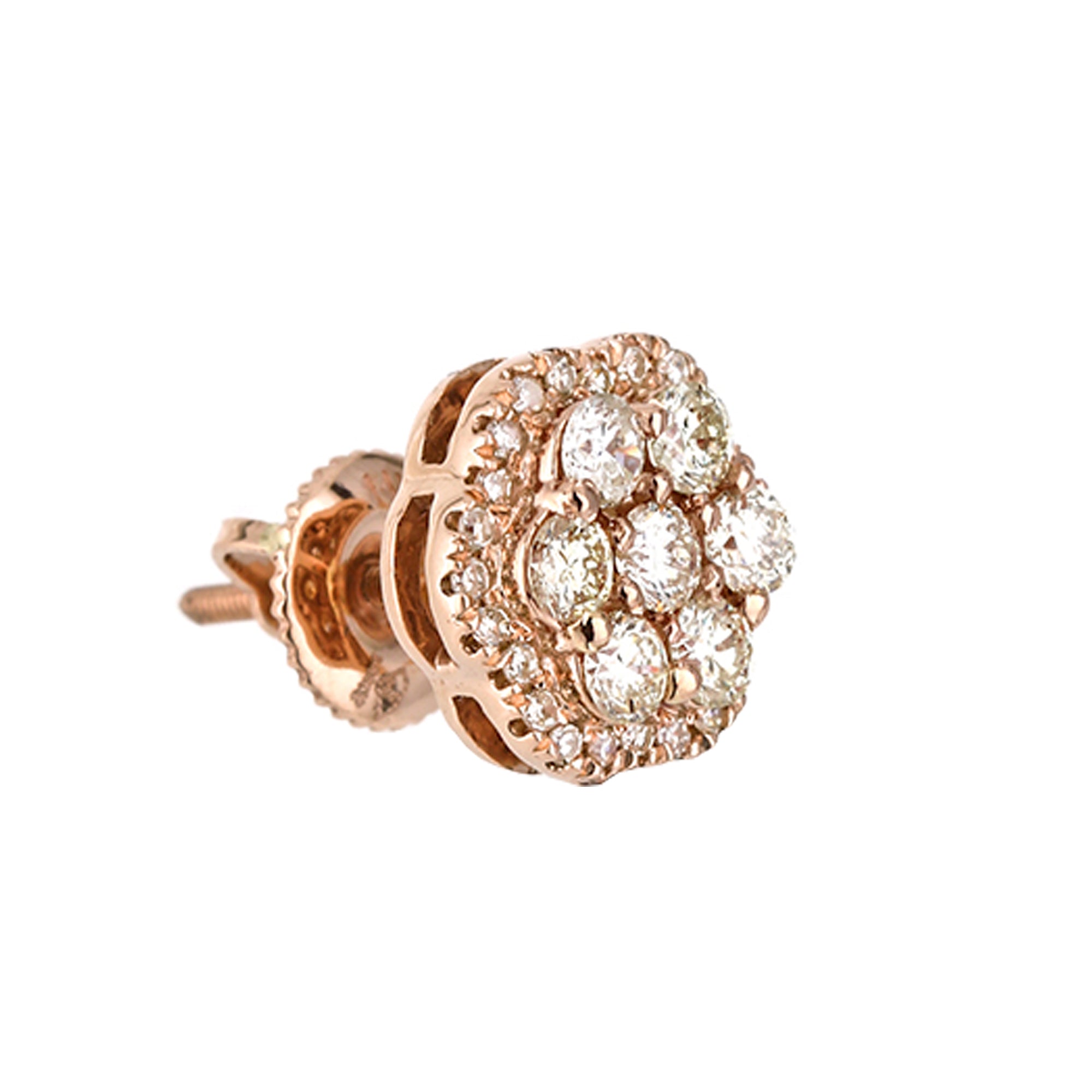 1.0Ct Diamond Rose Gold Flower Stud Earrings