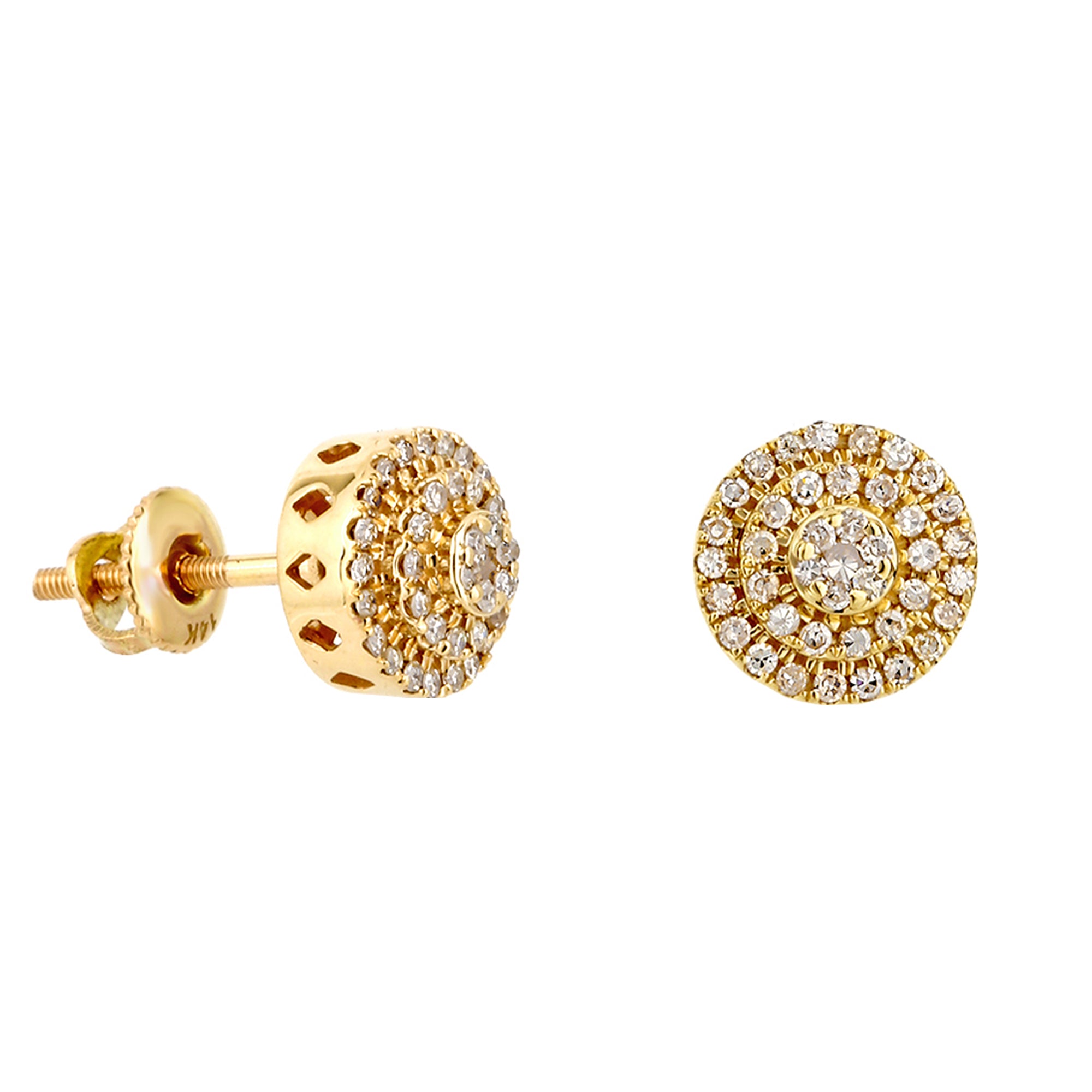 0.48Ct Yellow Gold Diamond Cluster Round Stud Earrings