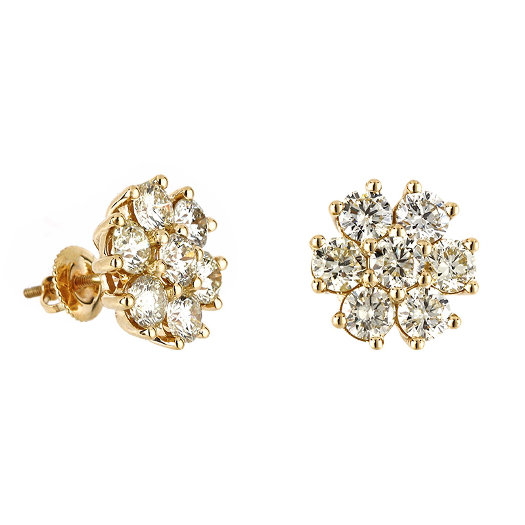 1.12Ct Yellow Gold Round Diamond Flower Earrings