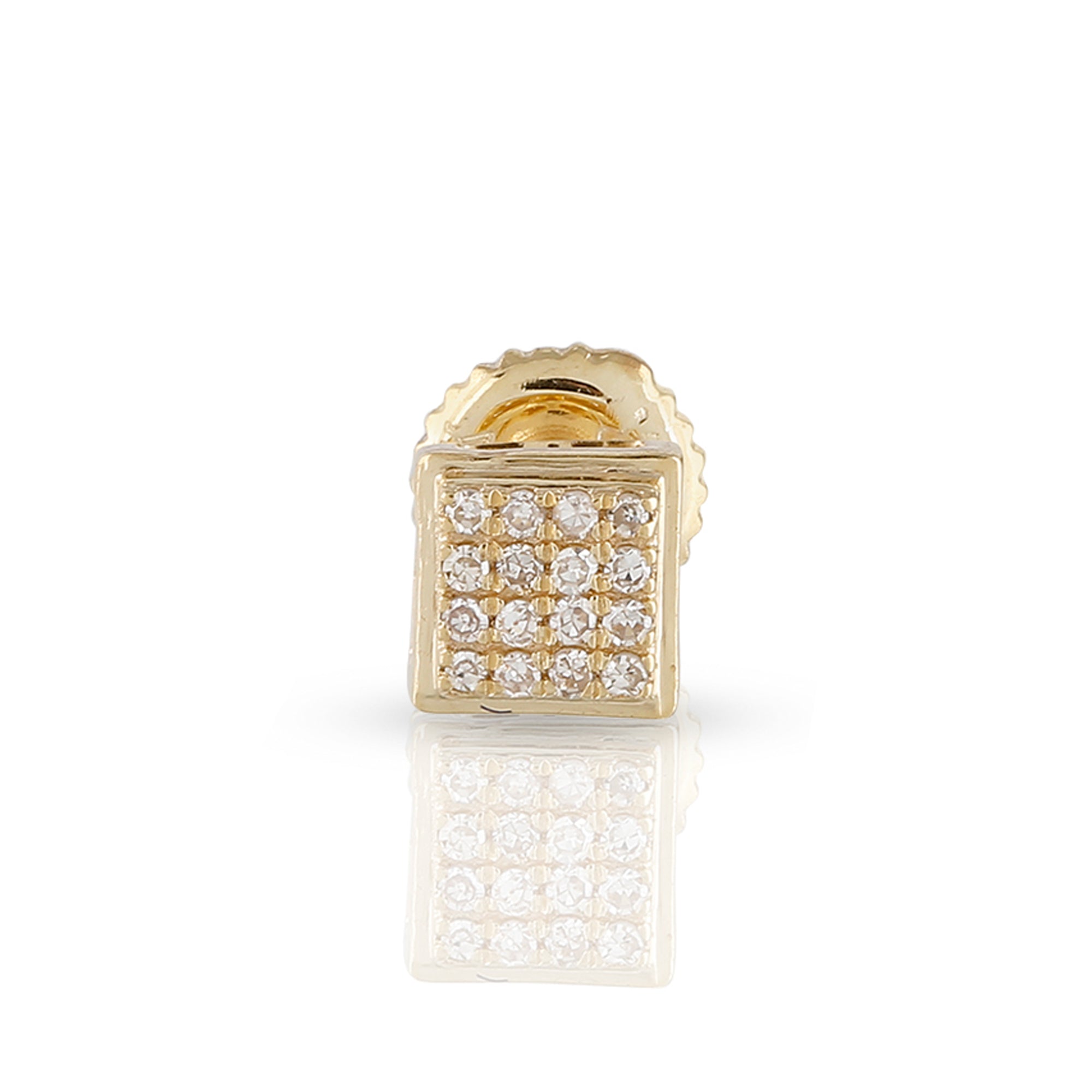 0.07Ct Round Diamond Yellow Gold Square Stud Earrings