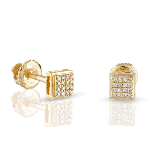 0.07Ct Round Diamond Yellow Gold Square Stud Earrings