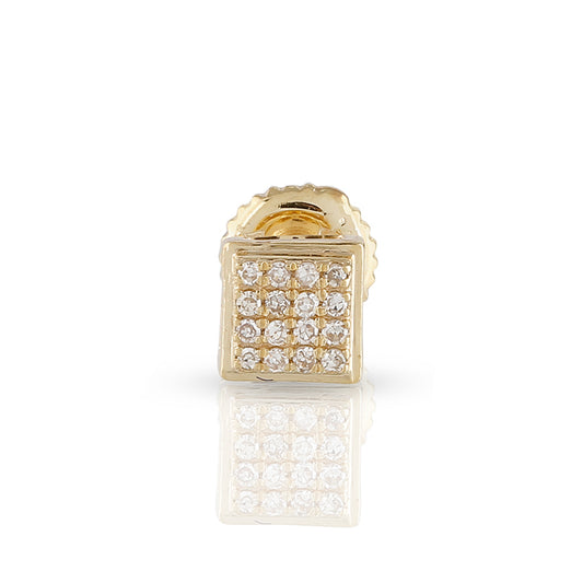 0.07Ct Round Diamond Yellow Gold Square Stud Earrings