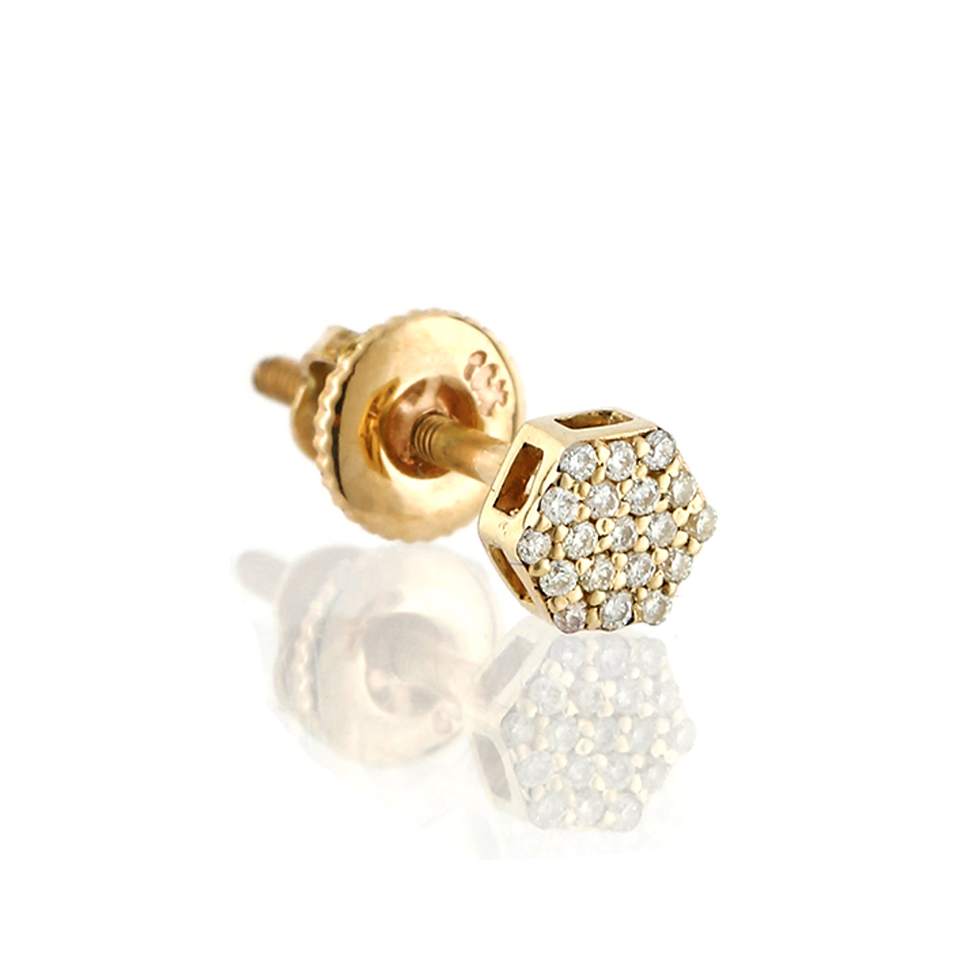 0.08 Round Diamond Yellow Gold Hexagon Stud Earrings