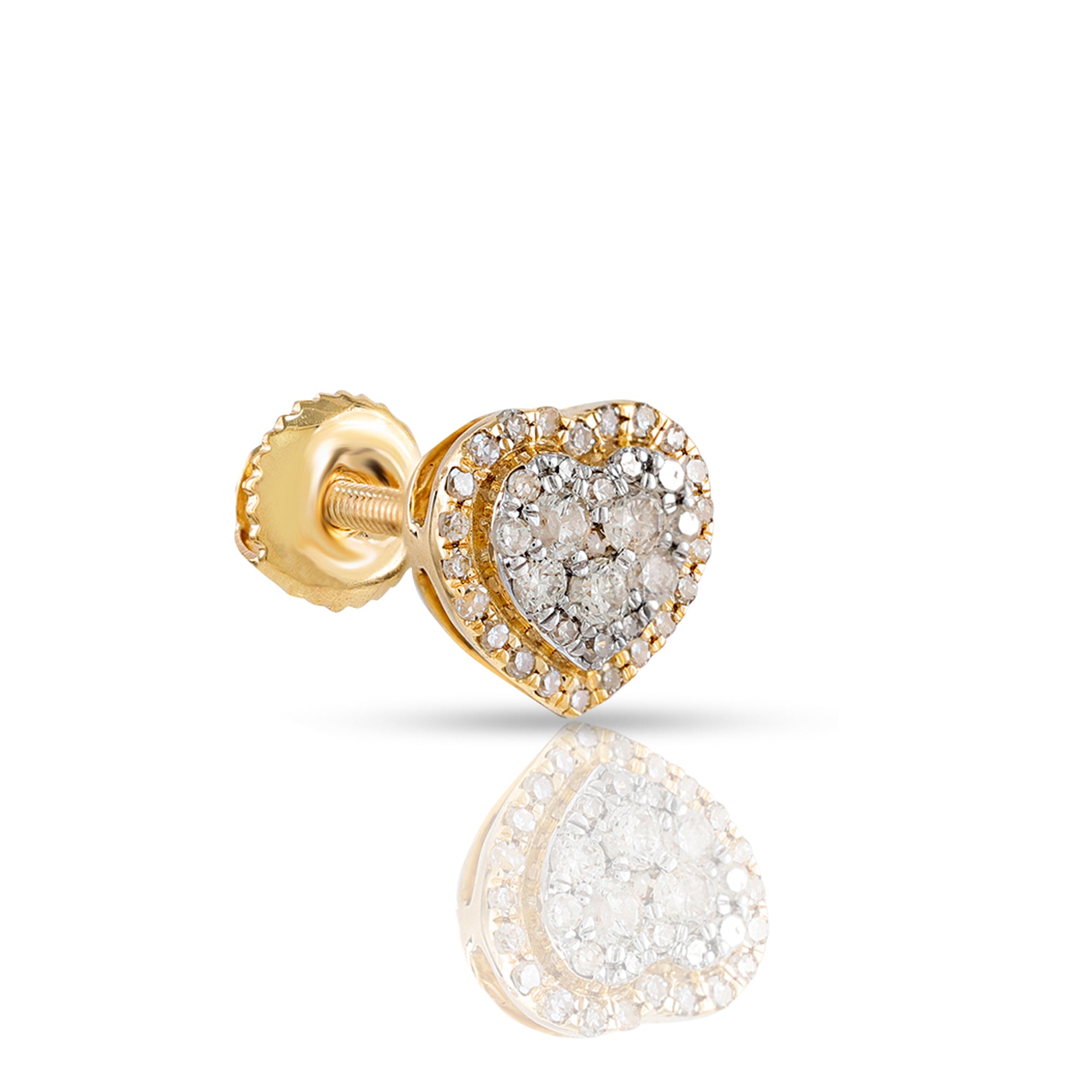 0.24Ct Round Diamond Yellow Gold Heart Stud Earrings