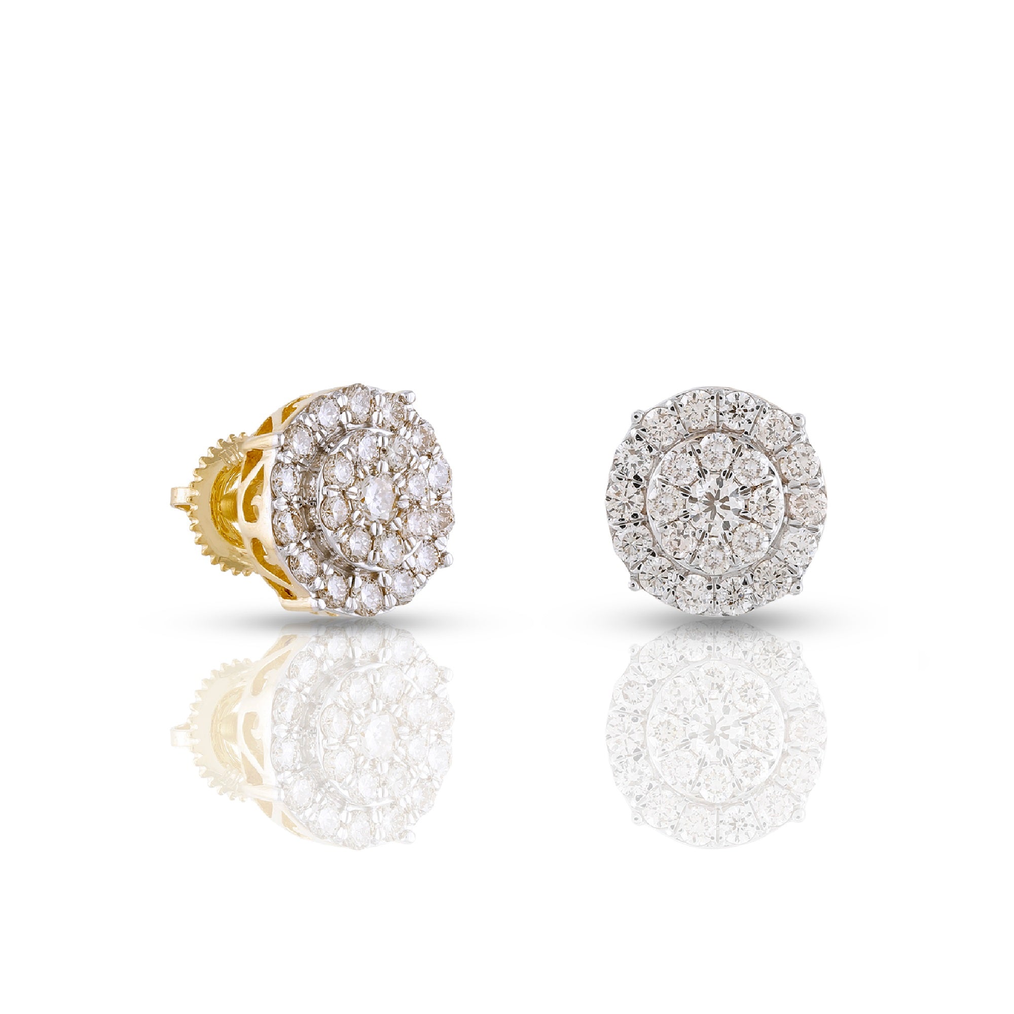 1 Ct Round Diamond Yellow Gold Stud Earrings
