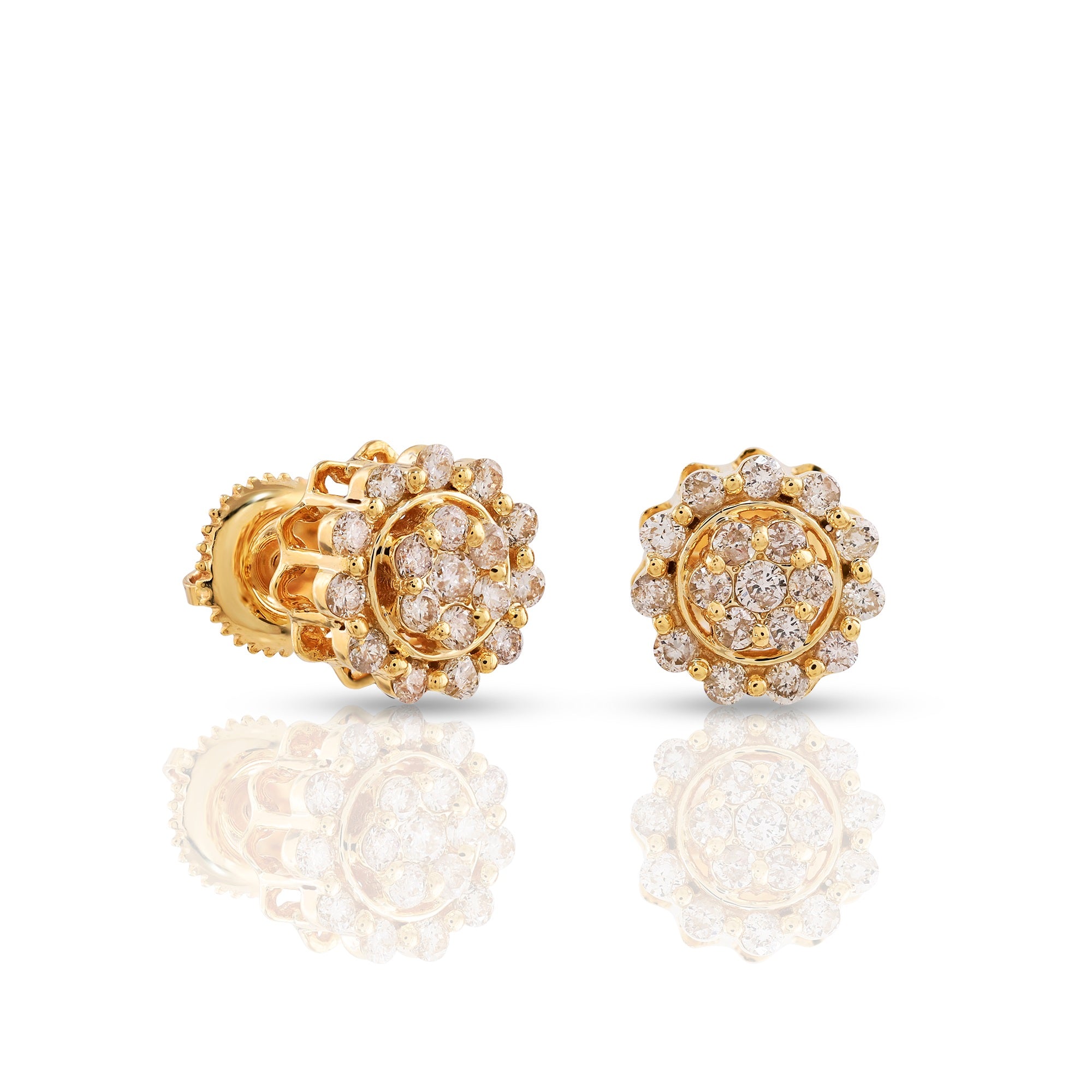 0.52Ct Round Diamond Yellow Gold Flower Stud Earrings