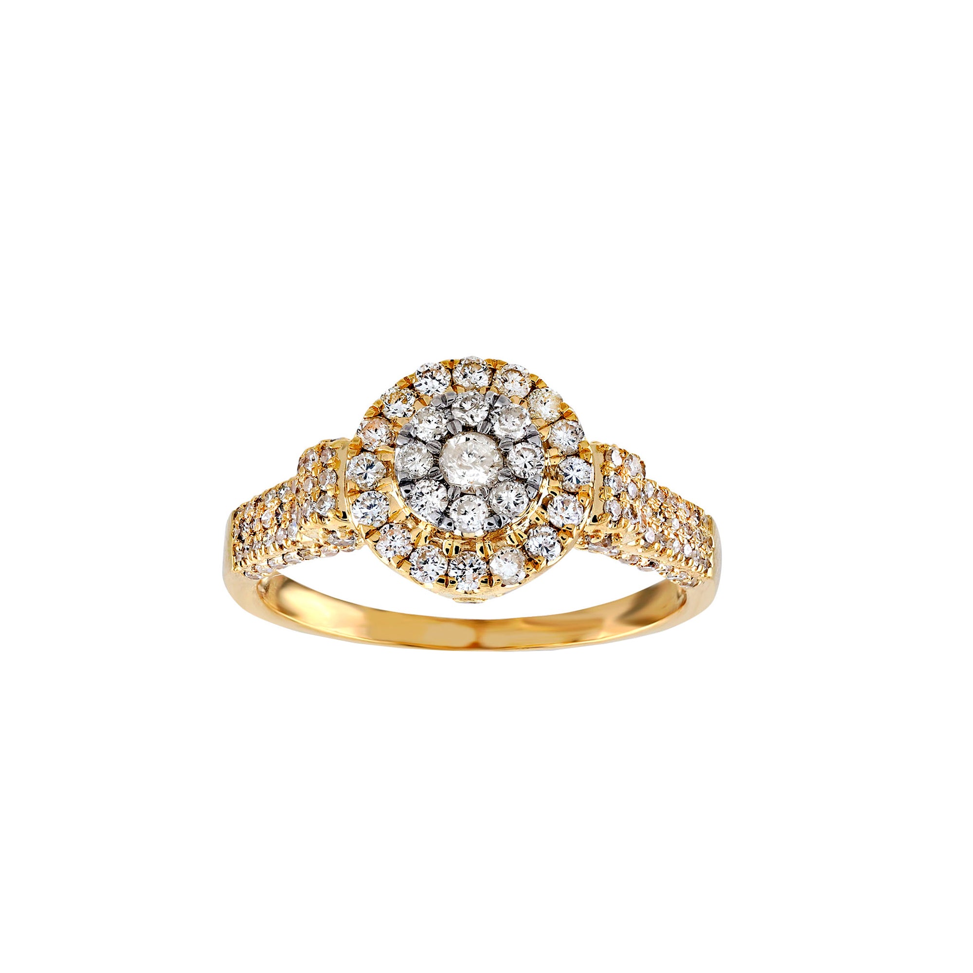 0.72Ct Round Diamond Cluster Yellow Gold Ring