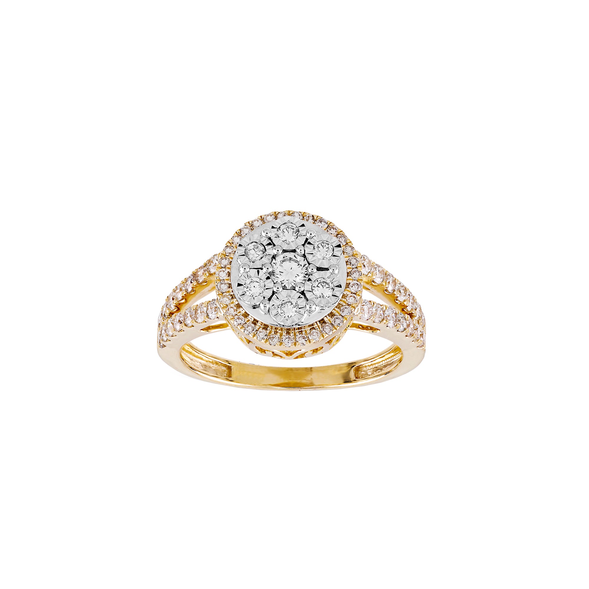 Yellow Gold Round Diamond Double Band Illusion Ring