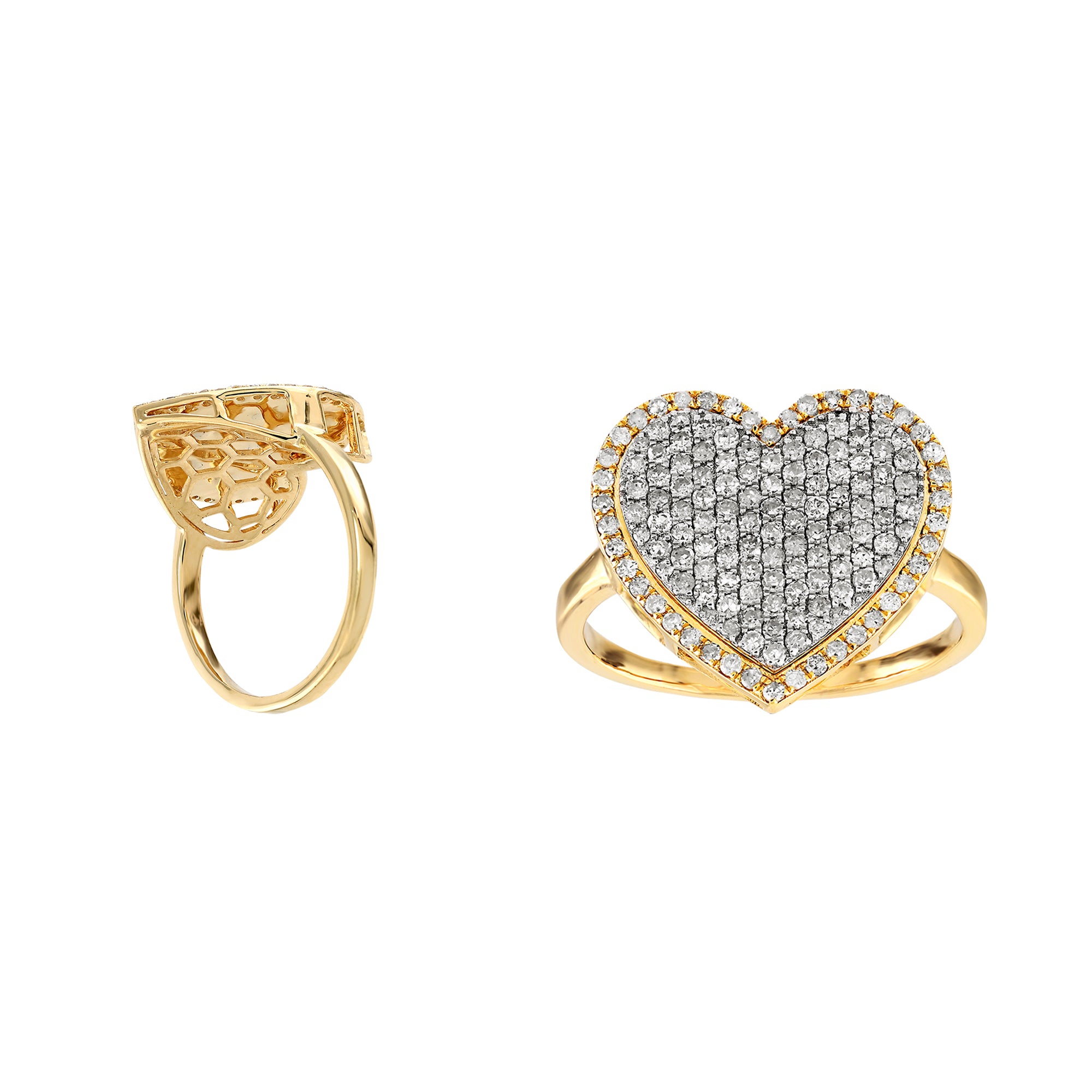 Yellow Gold Round Diamond Cluster Heart Ring