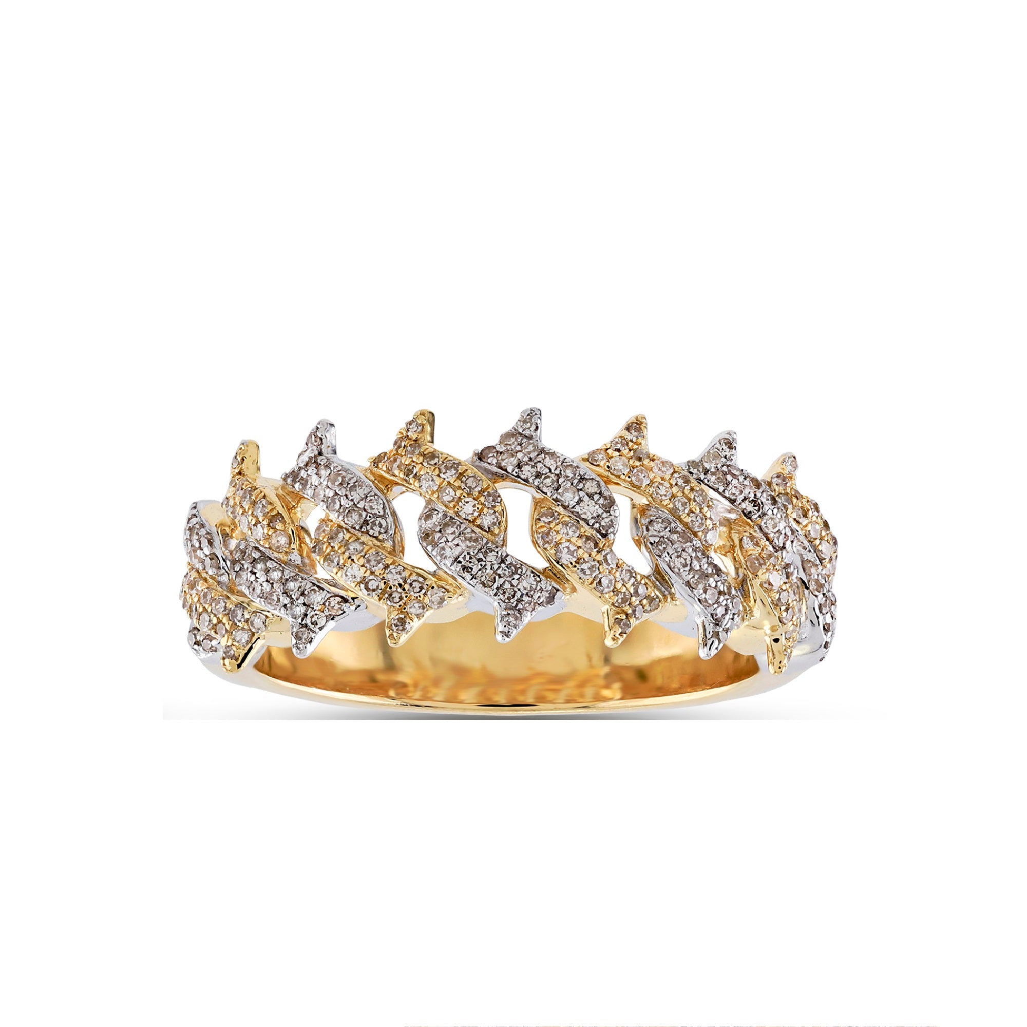 10mm Yellow Gold Round Diamond Two Tone Cuban Ring