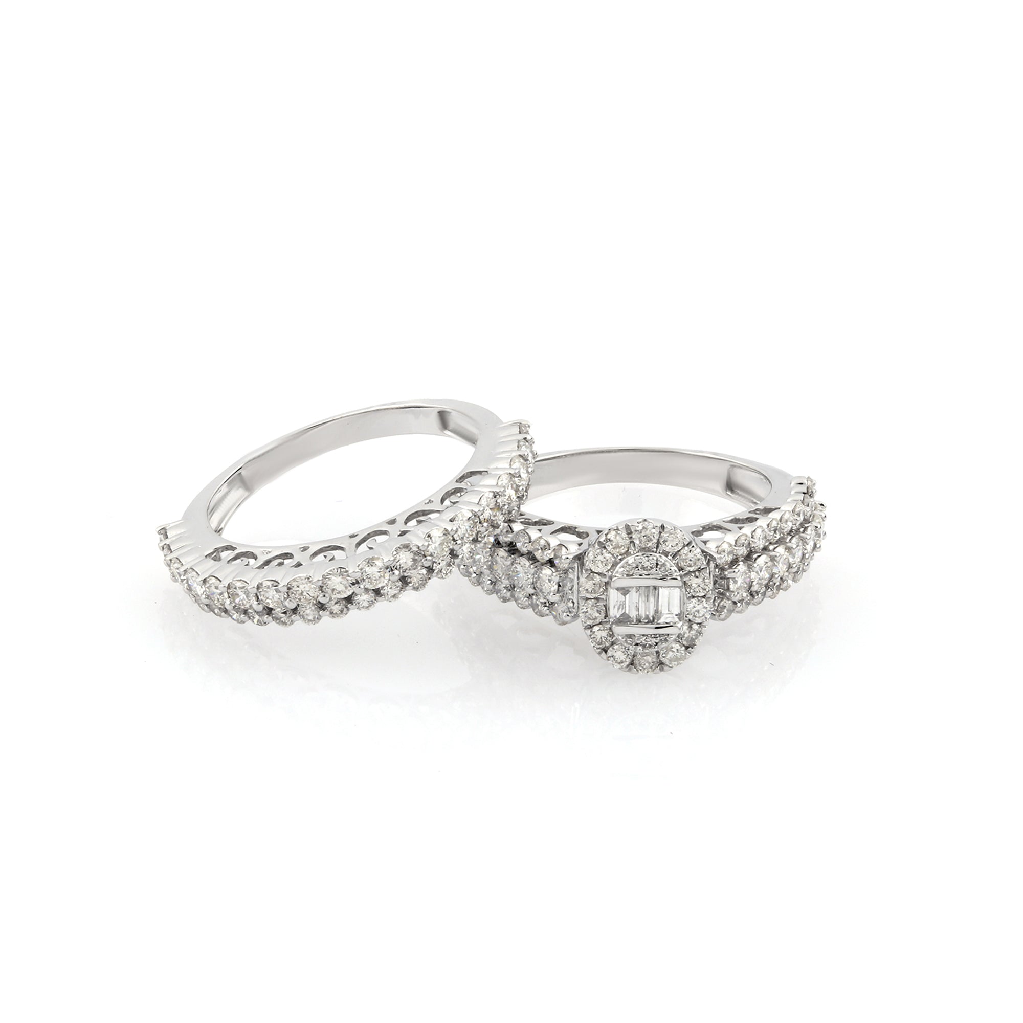 White Gold Round and Baguette Diamond Pave Ring