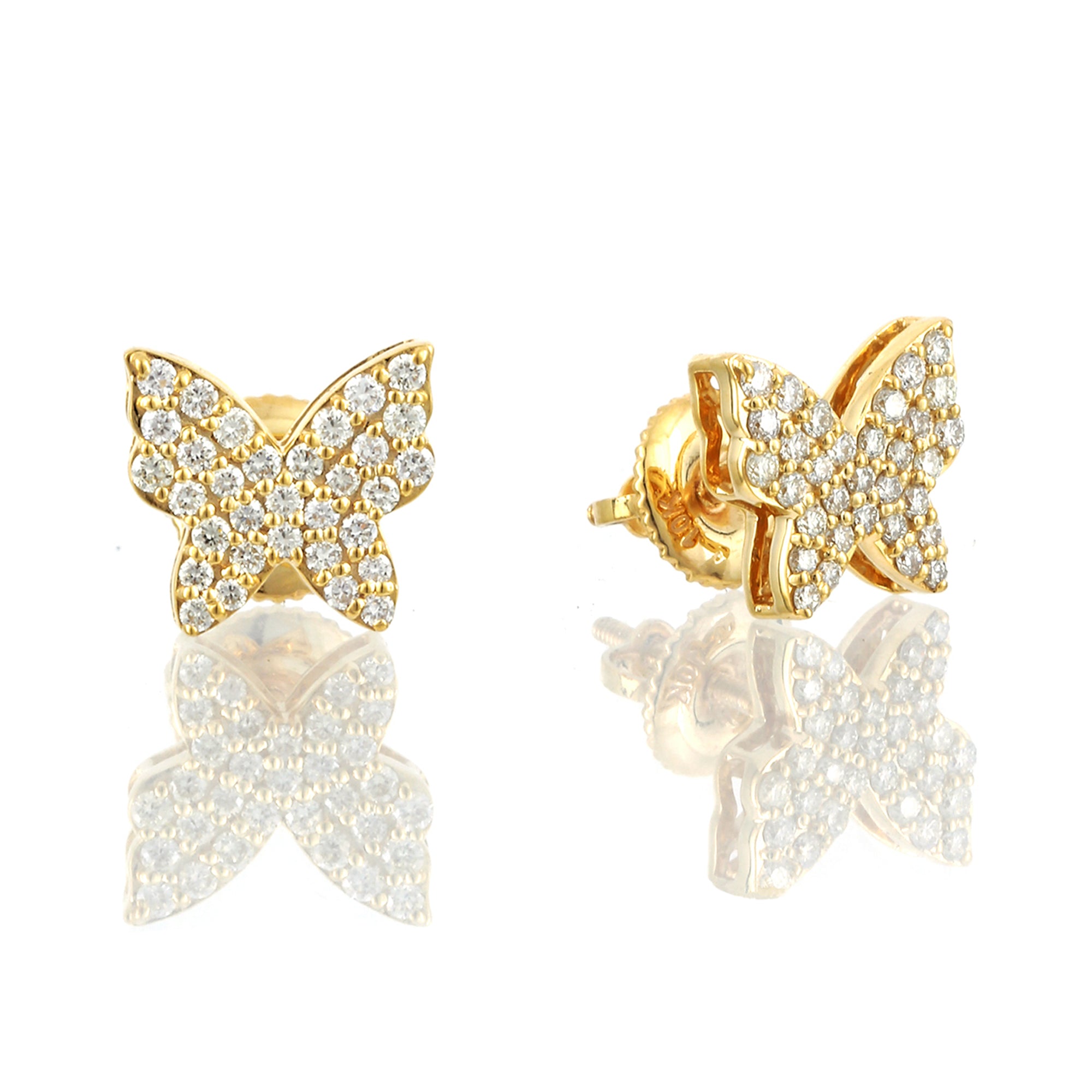 Yellow Gold Round Diamond Butterfly Stud Earrings