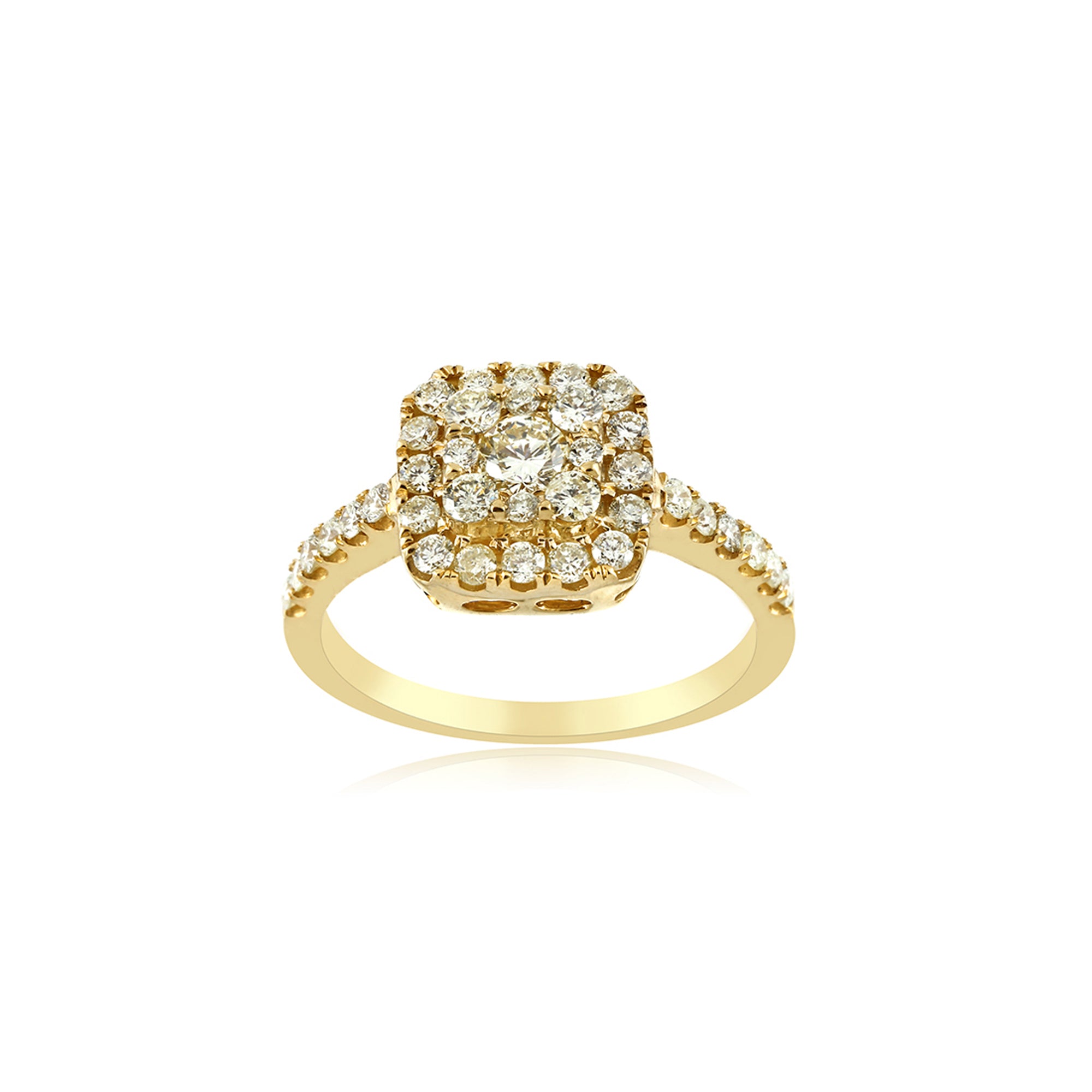Yellow Gold Round Diamond Square Ring For Women's