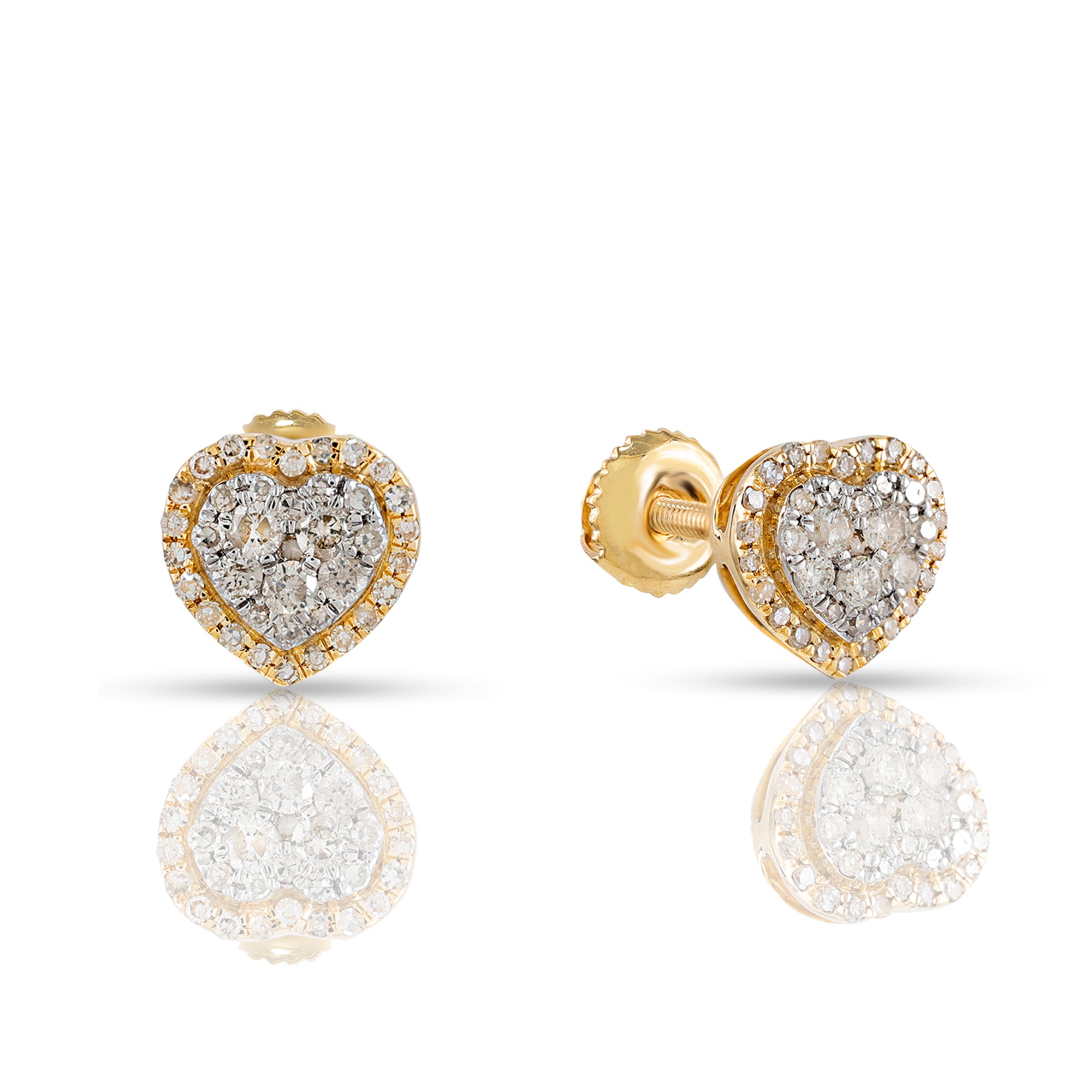 0.24Ct Round Diamond Yellow Gold Heart Stud Earrings