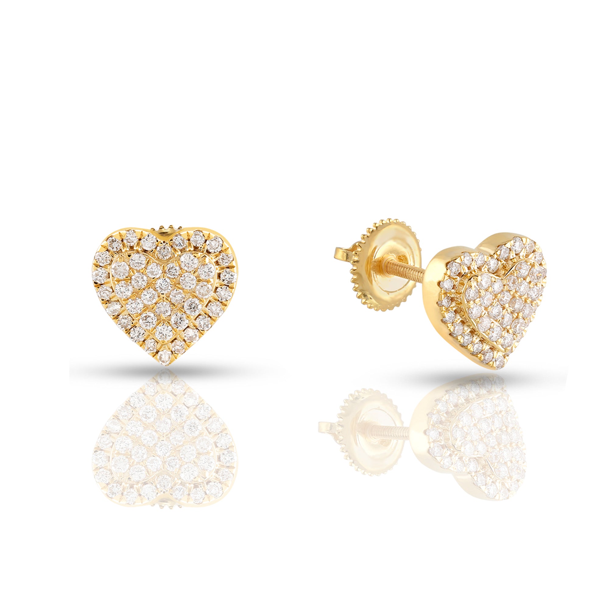 0.54Ct Yellow Gold Round Diamond Heart Stud Earrings