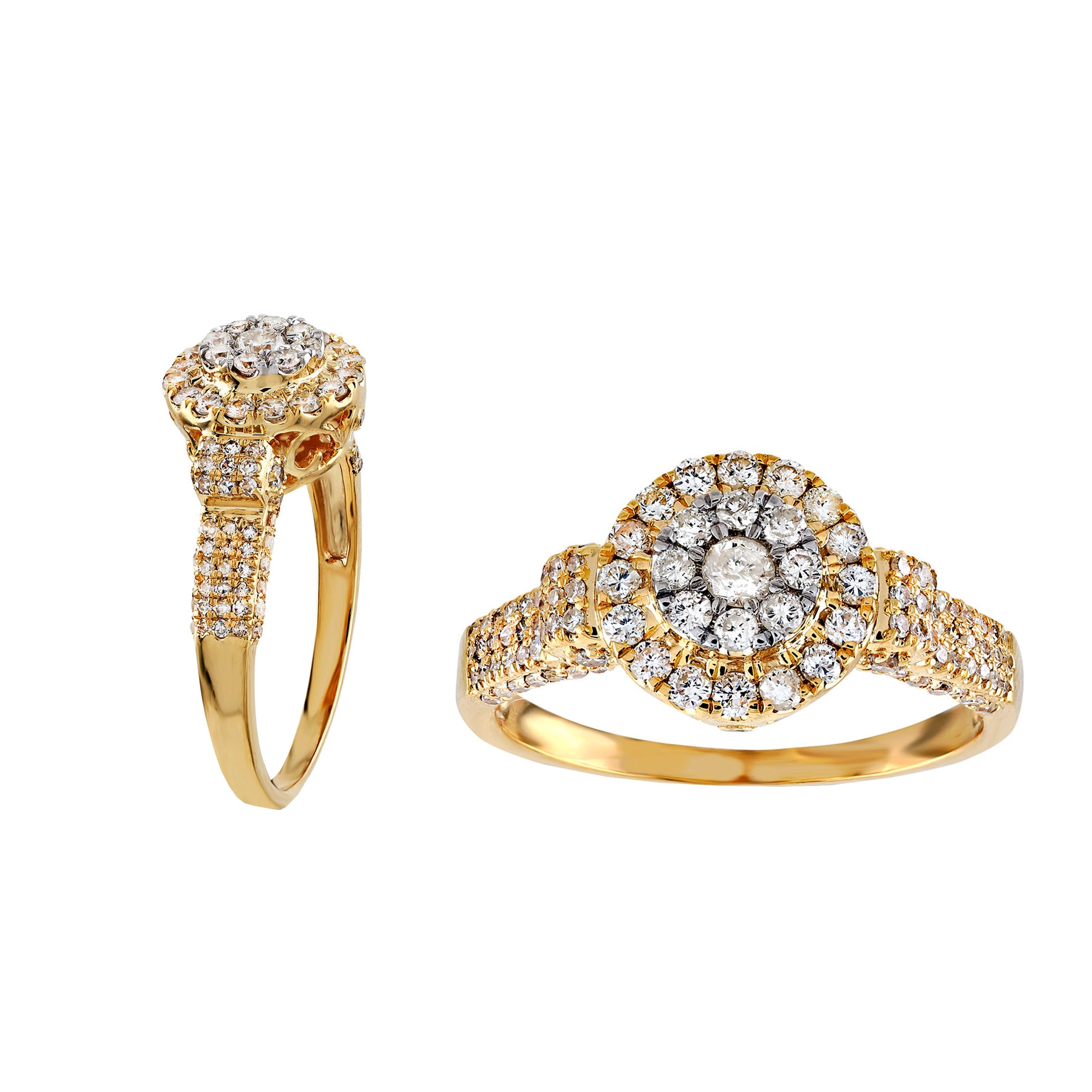 0.72Ct Round Diamond Cluster Yellow Gold Ring