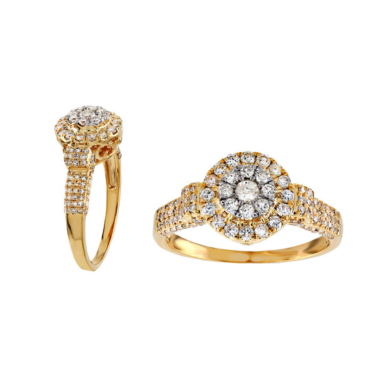 0.72Ct Round Diamond Cluster Yellow Gold Ring