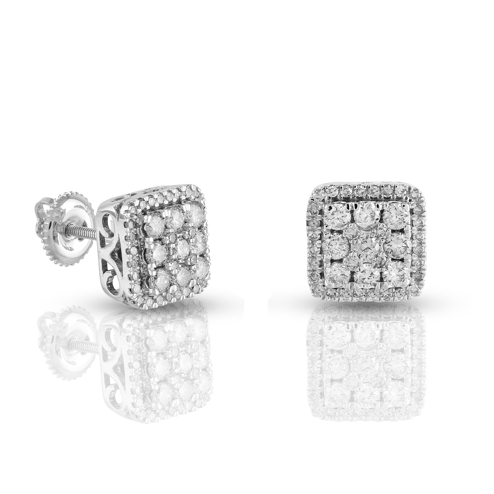 0.97Ct Round Diamond White Gold Square Stud Earrings