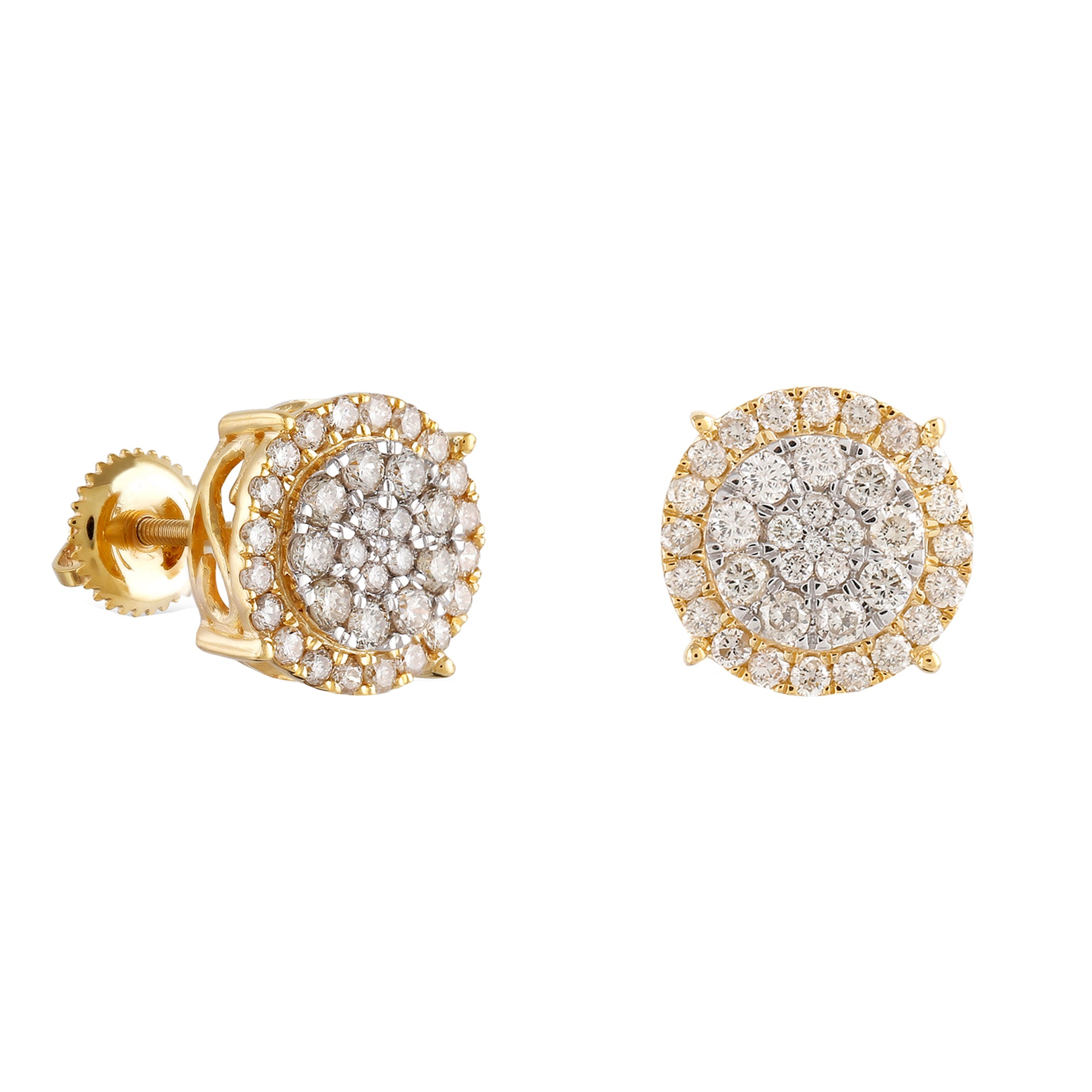 1.05Ct Yellow Gold Round Diamond Stud Earrings