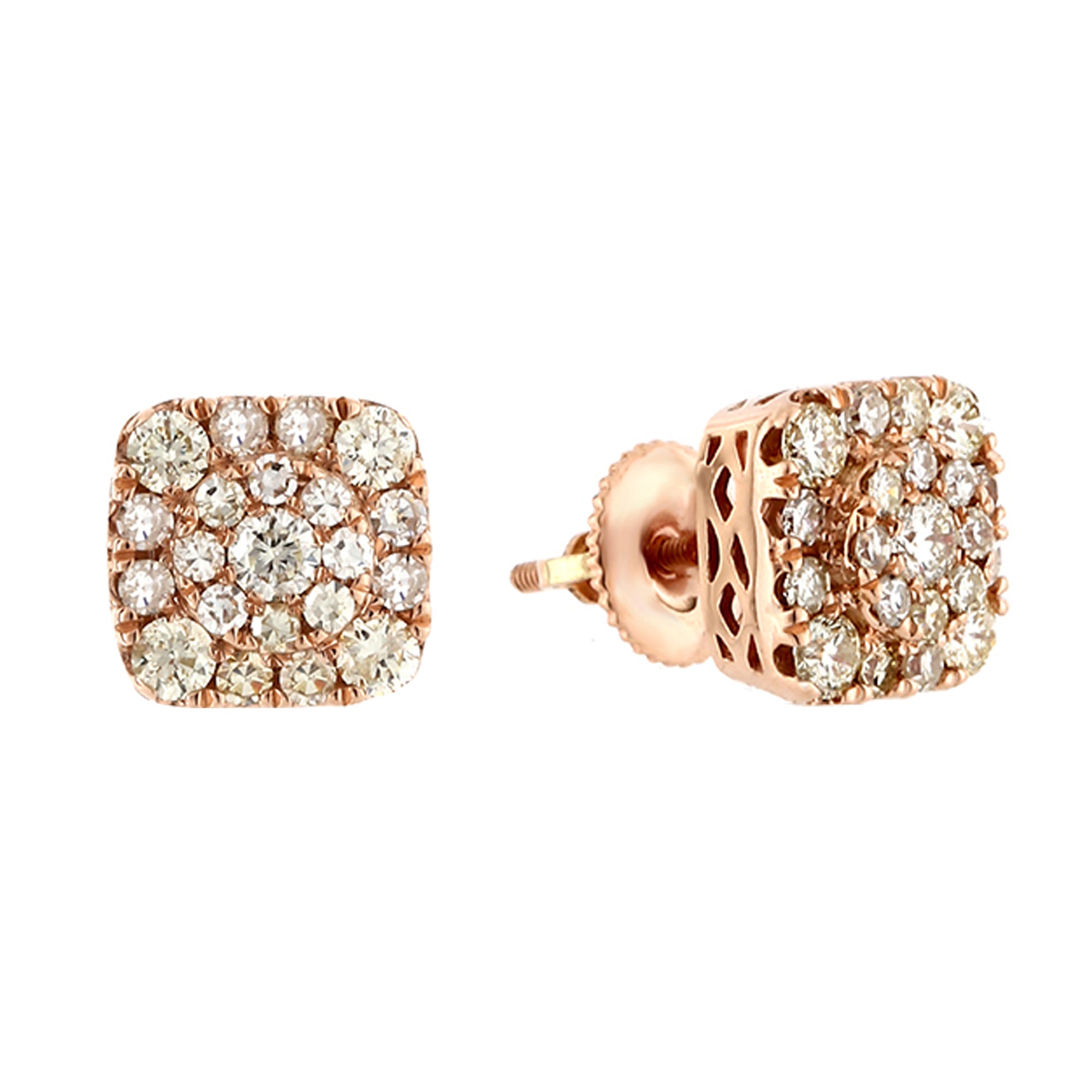 1.0Ct Round Diamond Rose Gold Square Stud Earrings