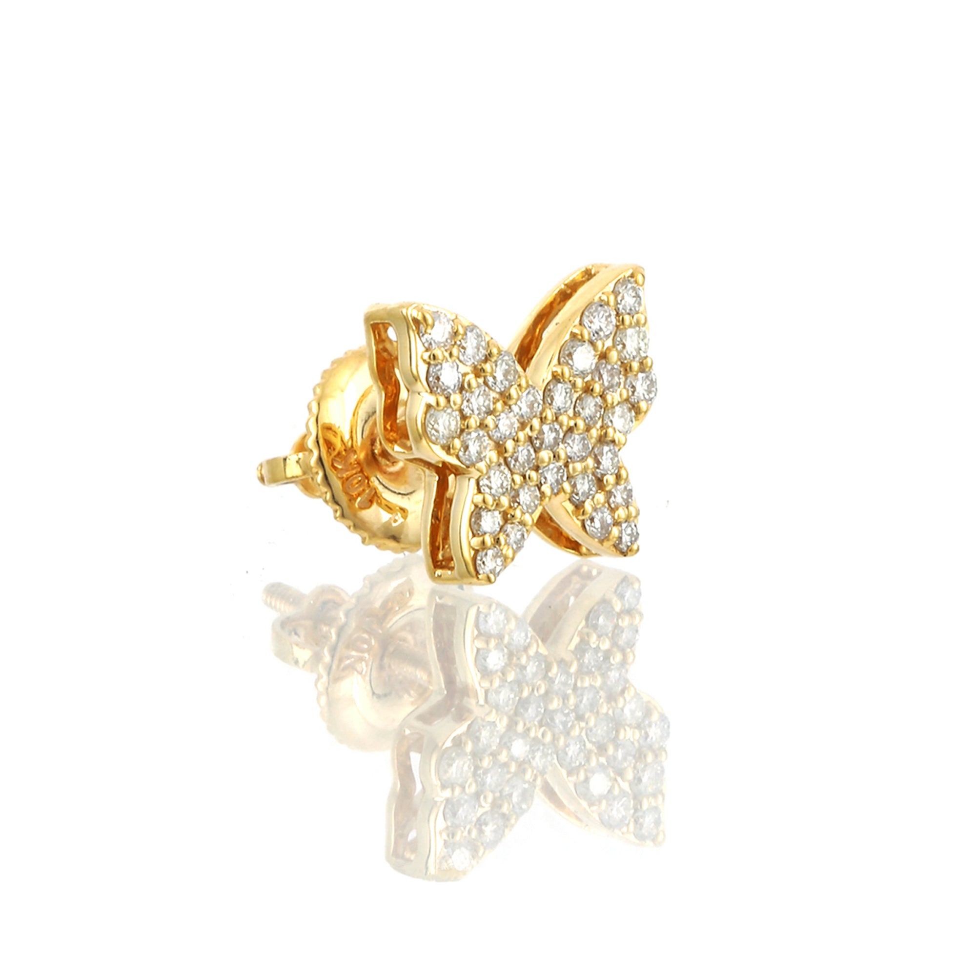 10K Yellow Gold Round Diamond Butterfly Stud Earrings