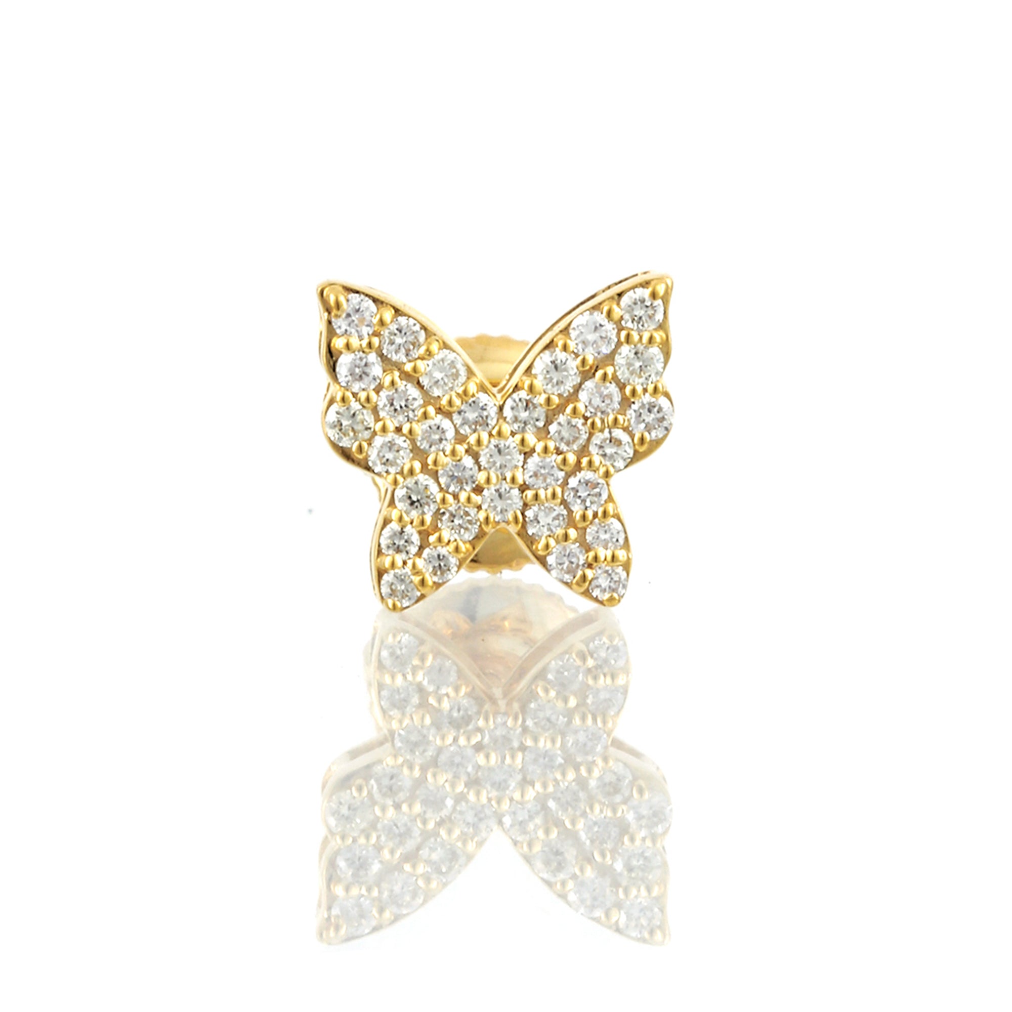 14K Yellow Gold Round Diamond Butterfly Stud Earrings