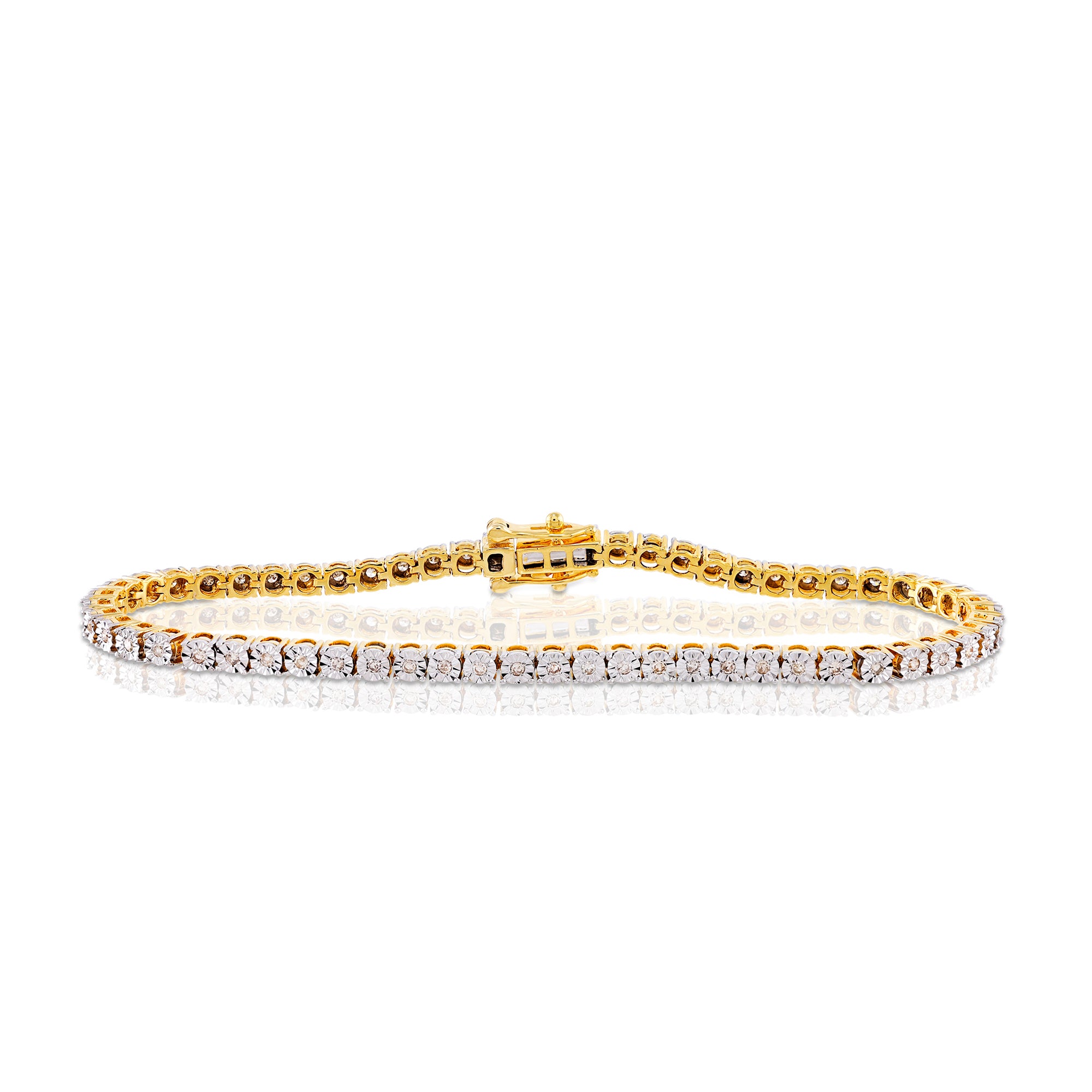 3.0mm Yellow Gold illusion Set diamond Tennis Bracelet