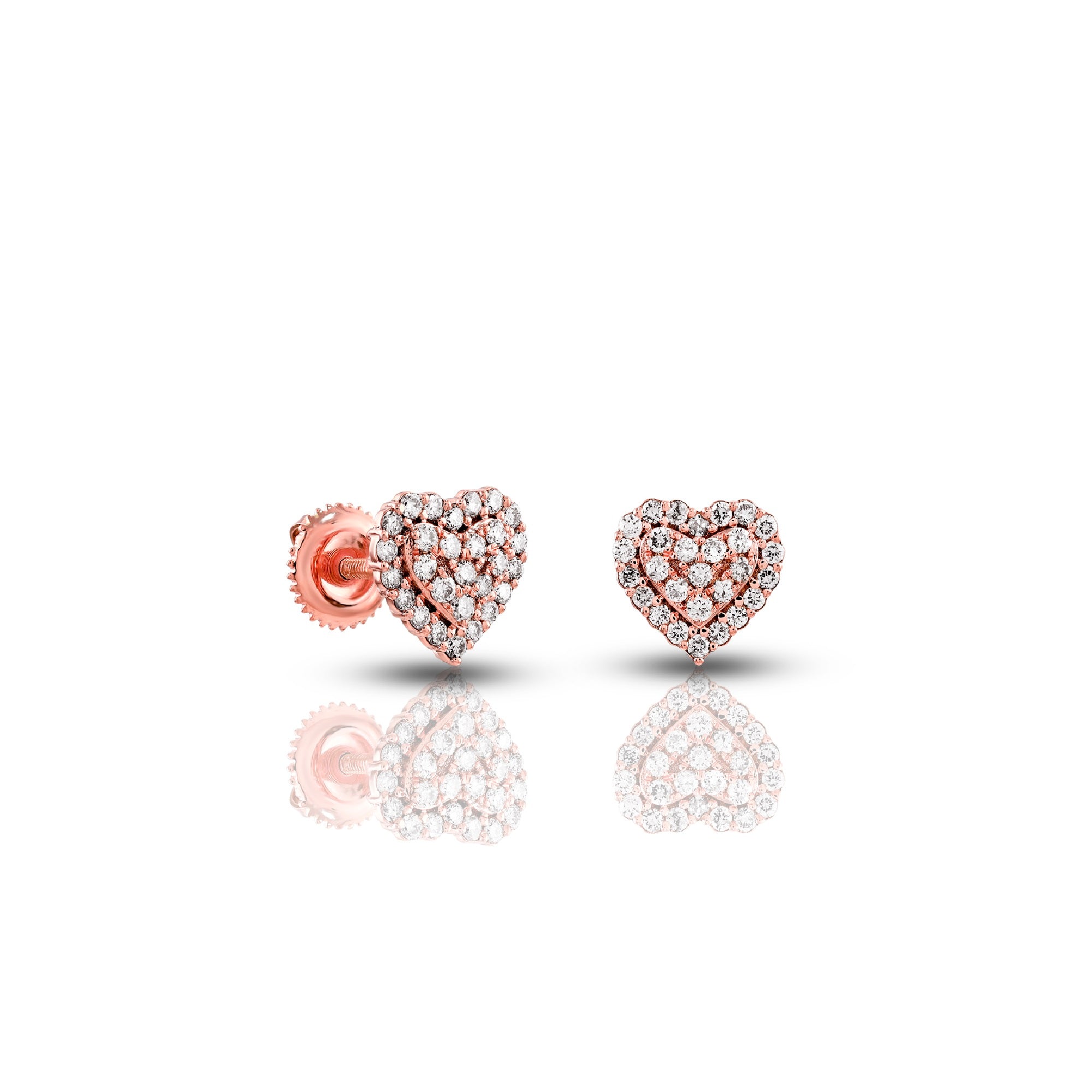 0.46Ct Round Diamond Rose Gold Heart Stud Earrings