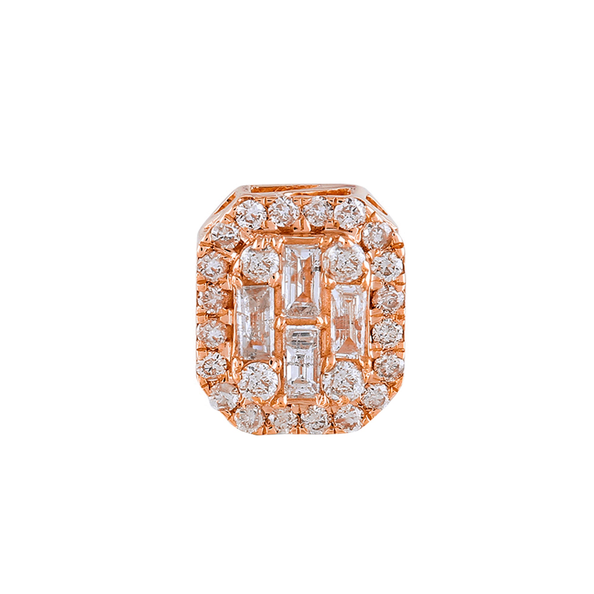 Baguette Round Diamond Octagon Rose Gold Stud Earrings For Girls