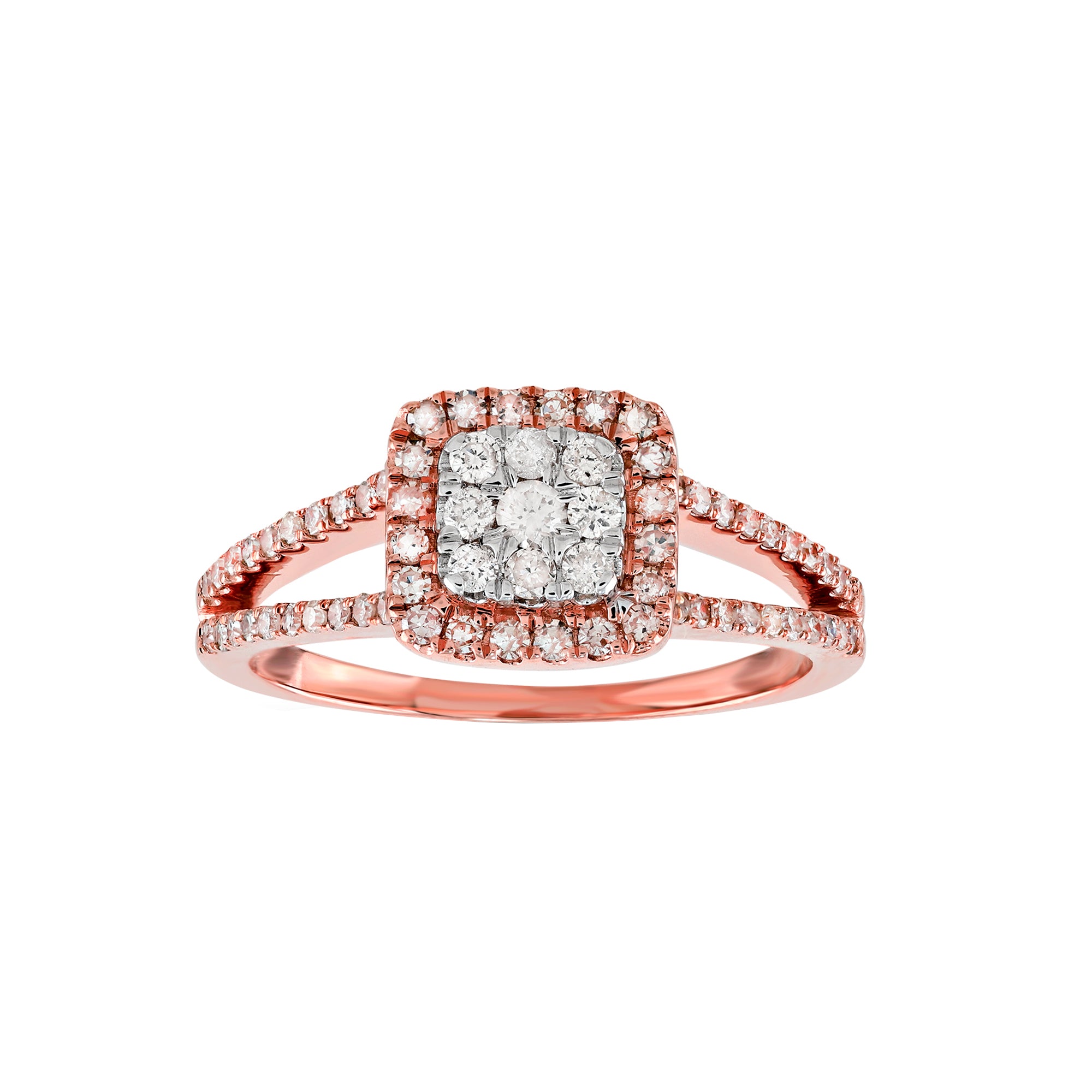 Rose Gold Round Diamond Double Band Square Ring