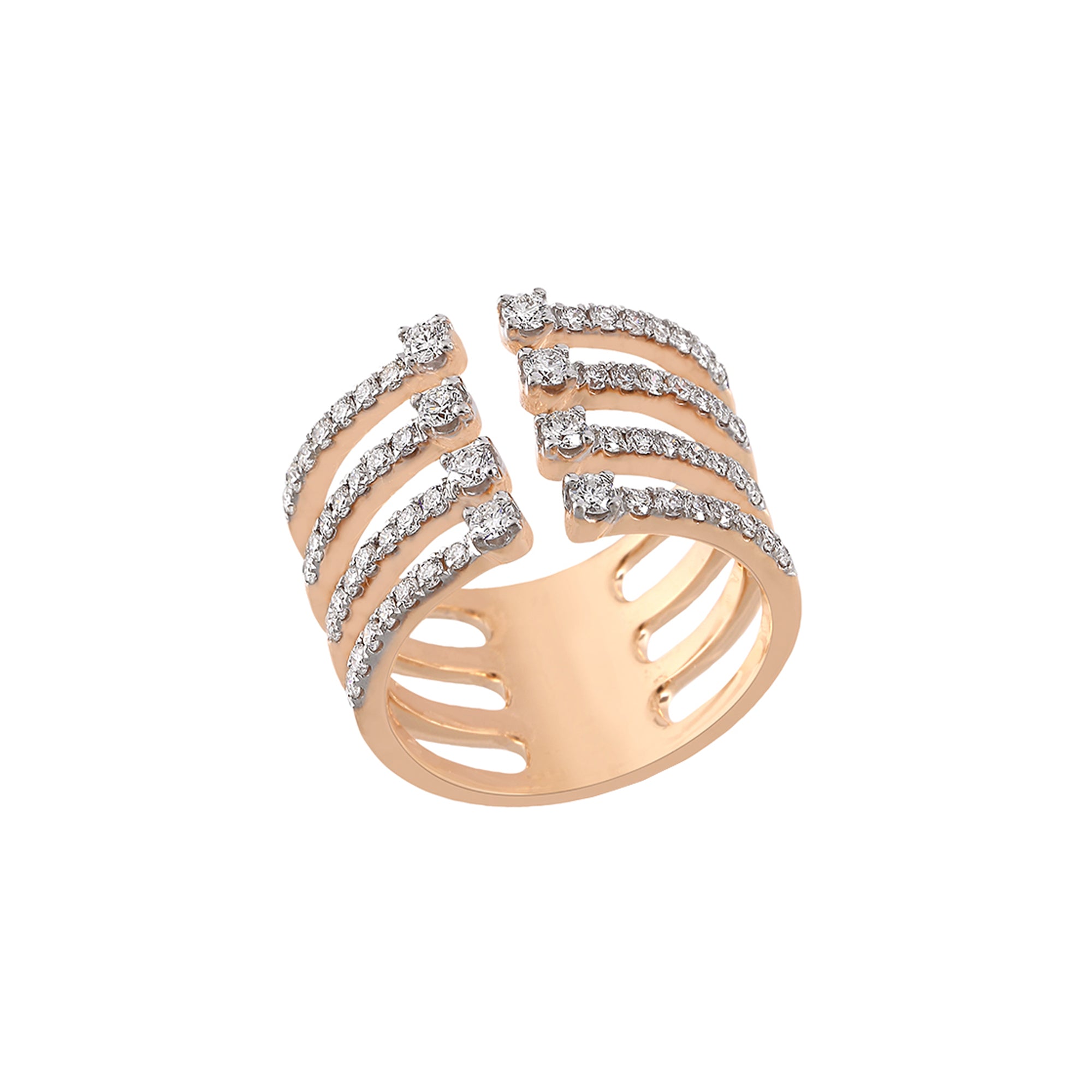 Rose Gold Round Diamond Four Line Cuff Ring