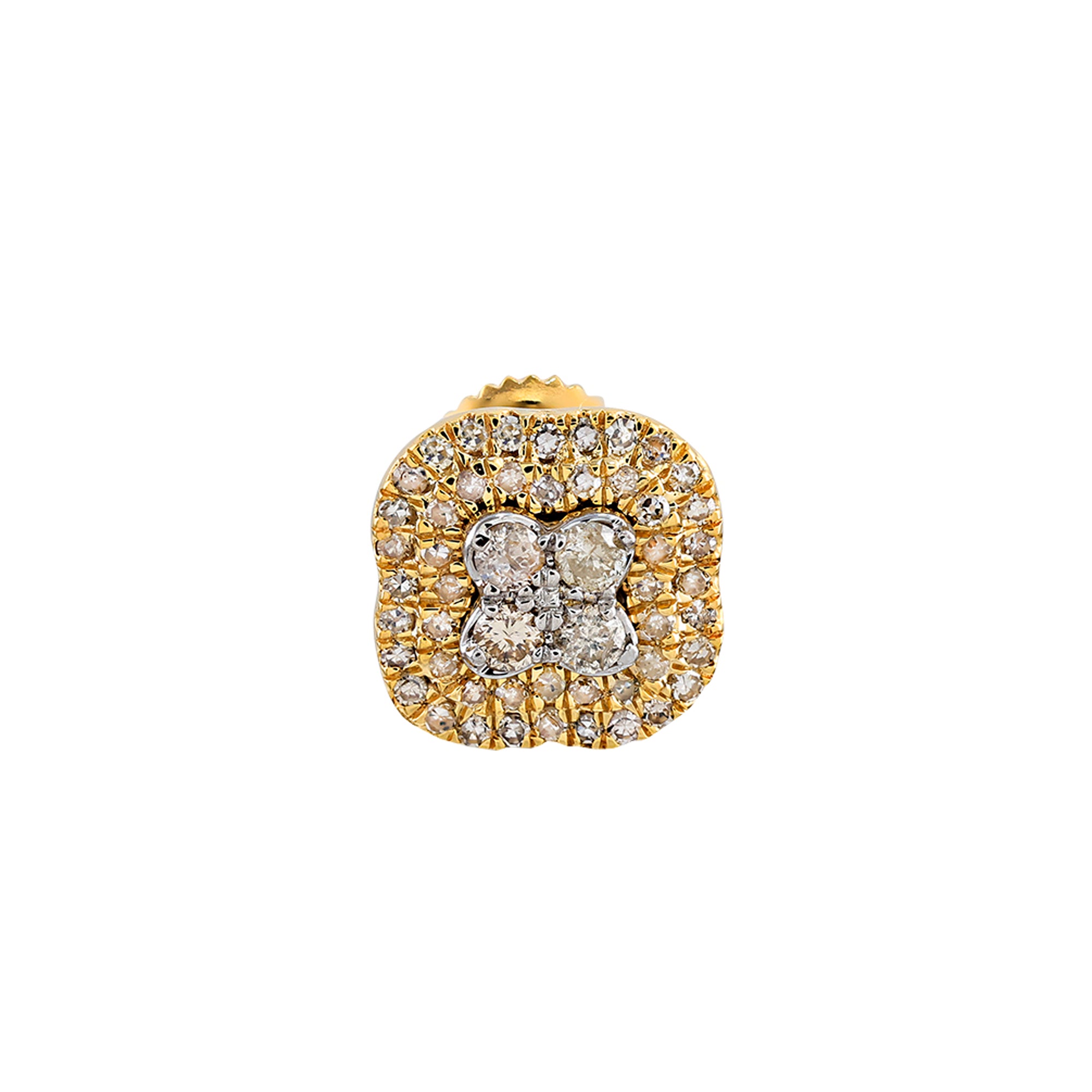 Round Diamond Yellow Gold Square Earrings