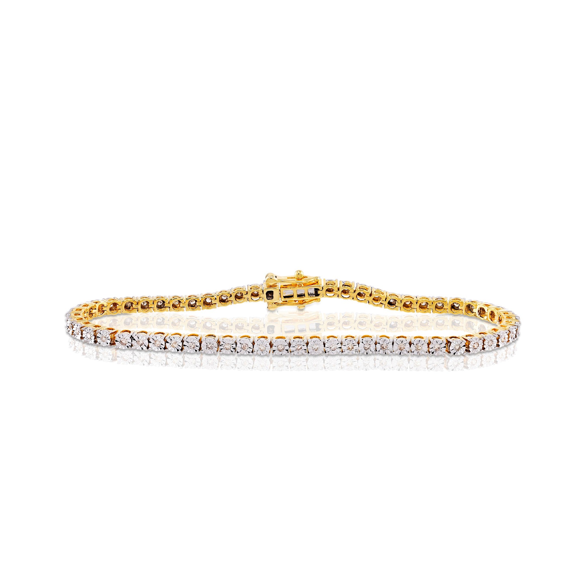 3.0mm Yellow Gold Round Diamond Illusion Tennis Bracelet