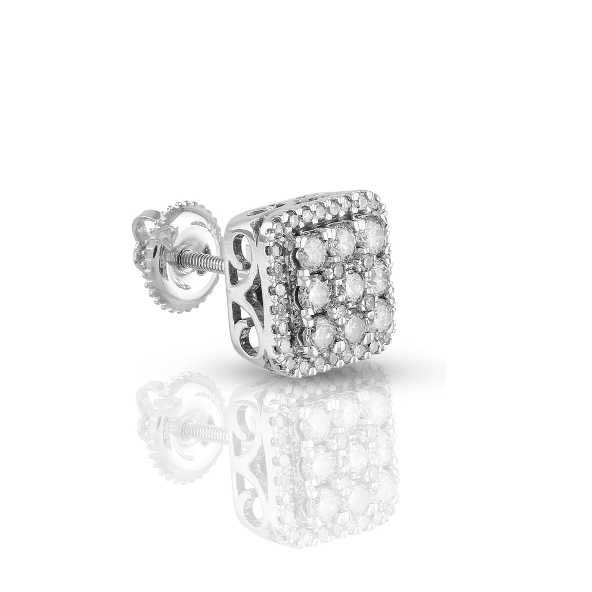 0.97Ct Round Diamond White Gold Square Stud Earrings