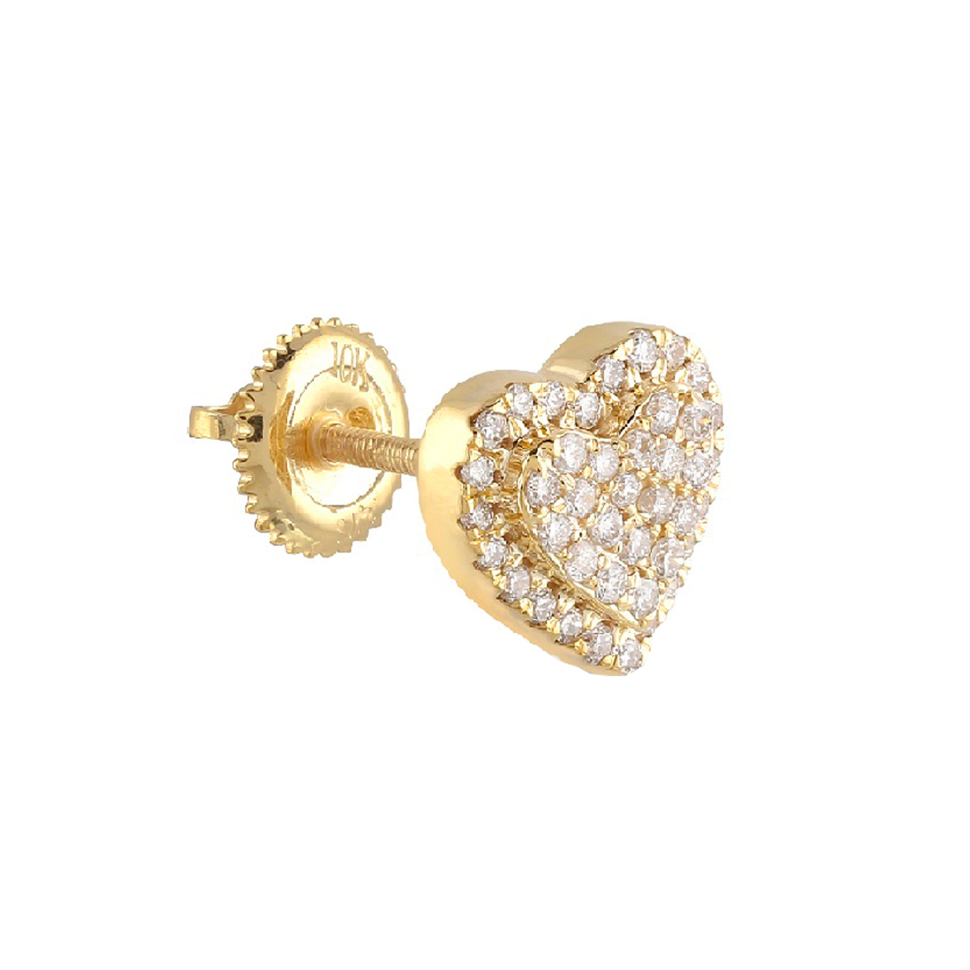 Yellow Gold Round Diamond Double Heart Stud Earrings