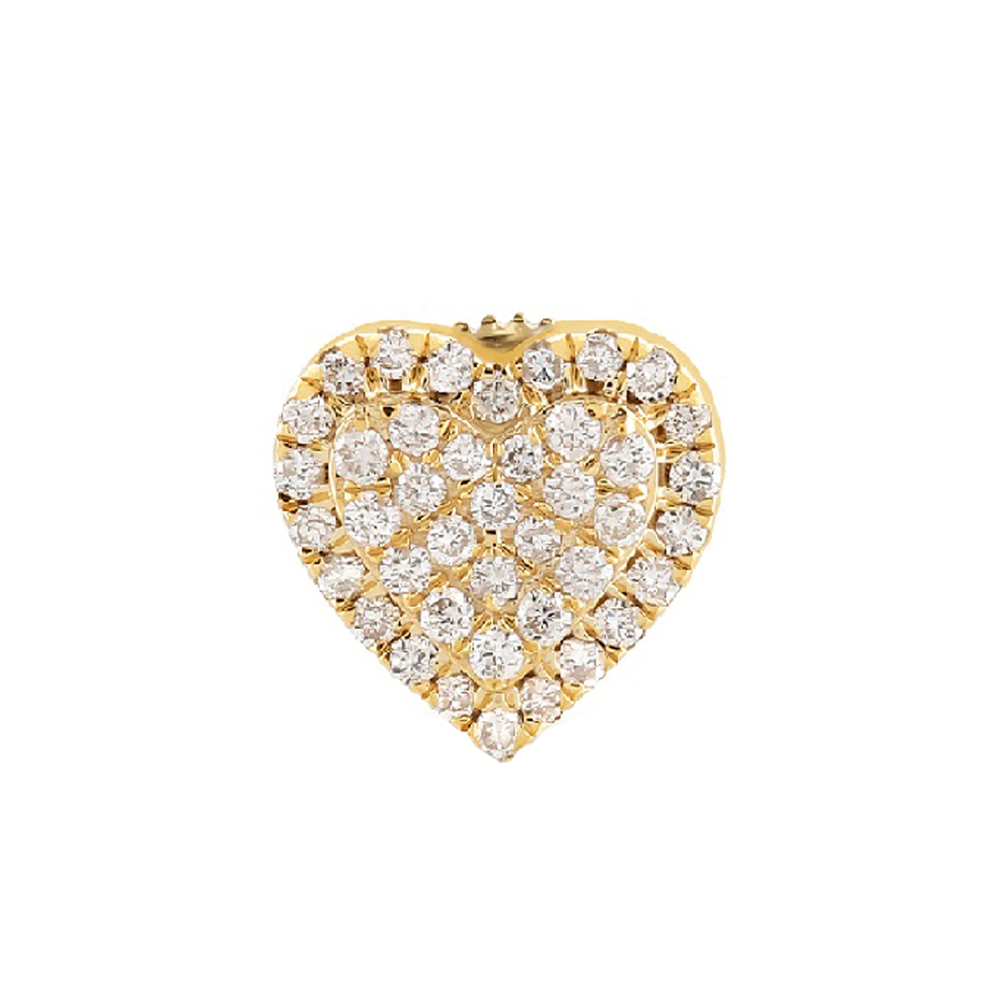 Yellow Gold Round Diamond Double Heart Stud Earrings
