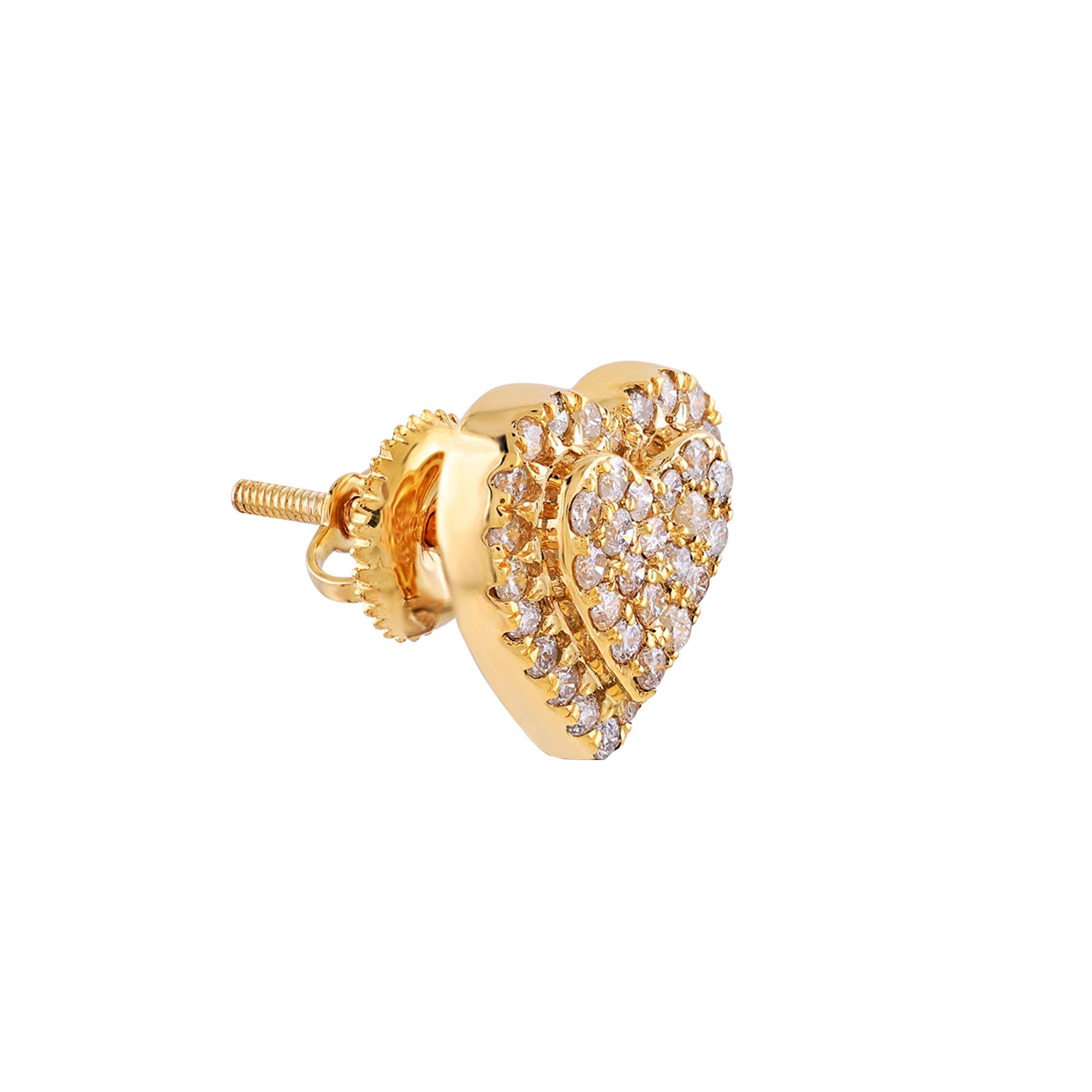 Yellow Gold Diamond Cluster Double Heart Stud Earrings