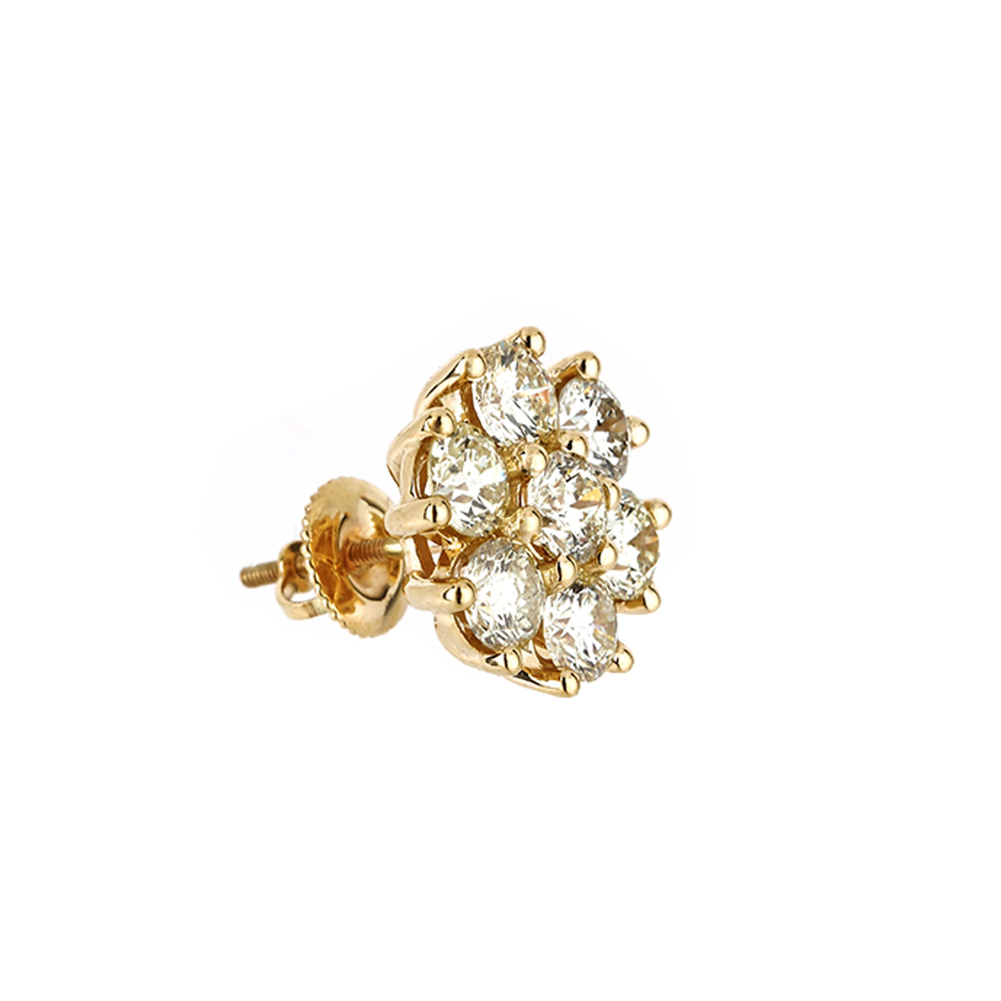 1.12Ct Yellow Gold Round Diamond Flower Earrings
